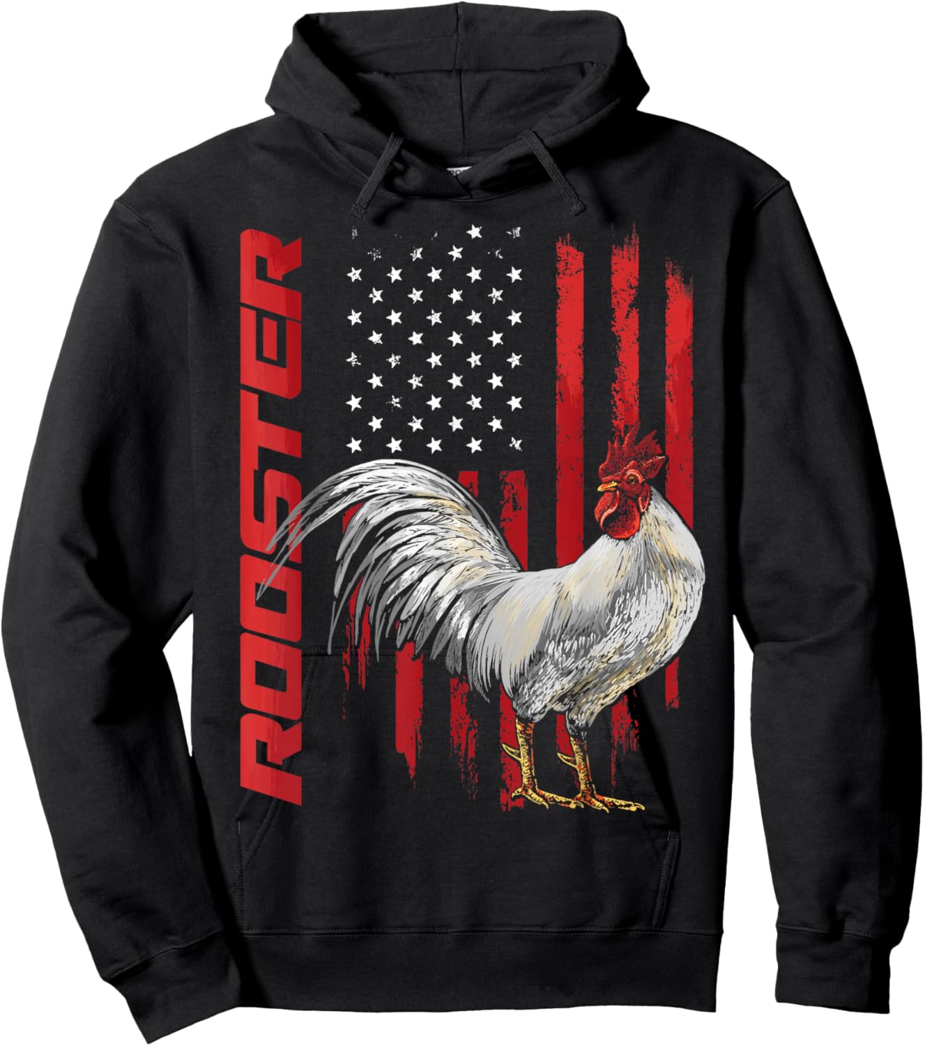 Rooster Chicken American Flag USA Fighting Cock Hoodie - Hoodie | Black