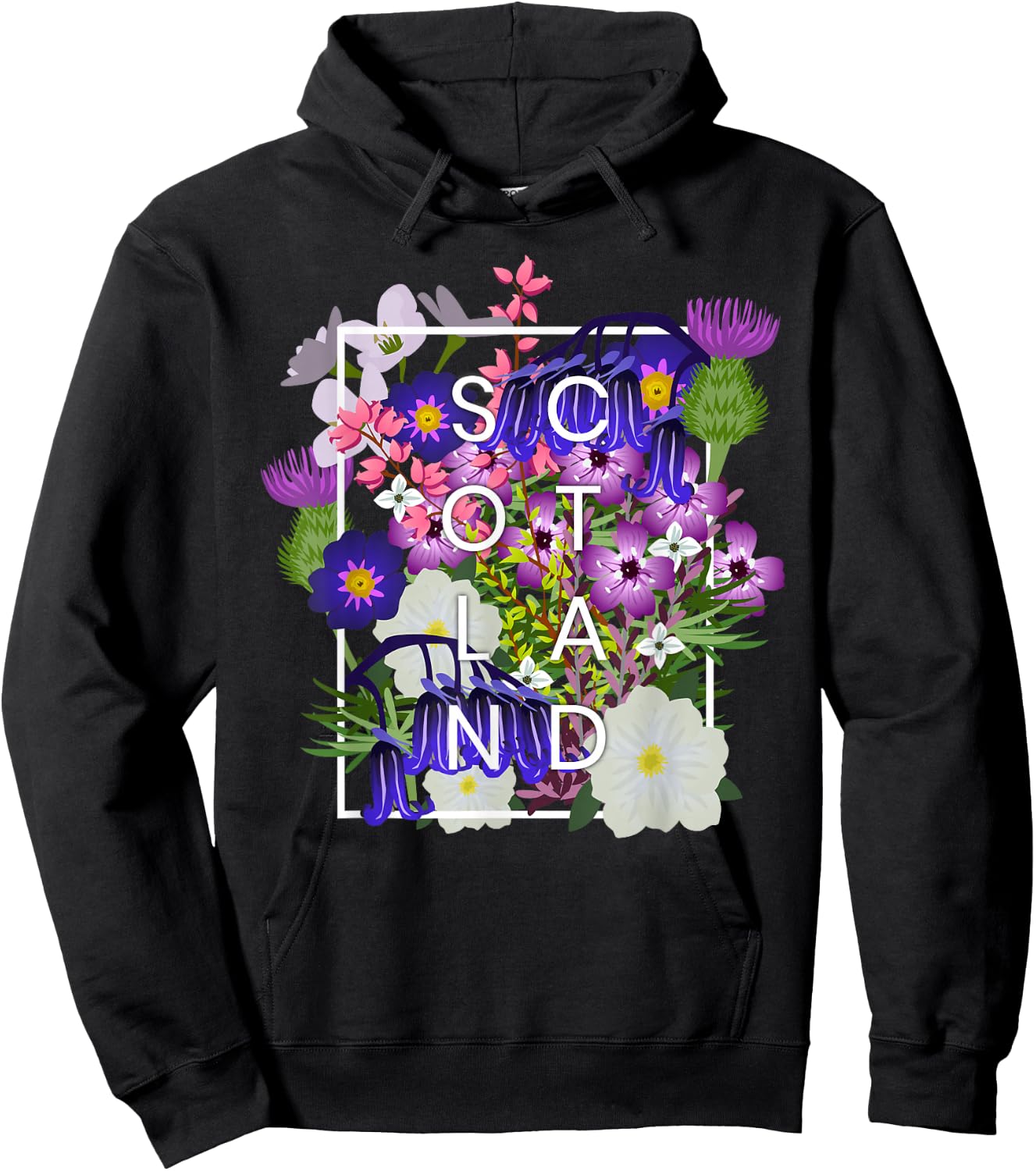 Flowers of Scotland Word Art - Scottish Pride Hoodie - Hoodie | Black