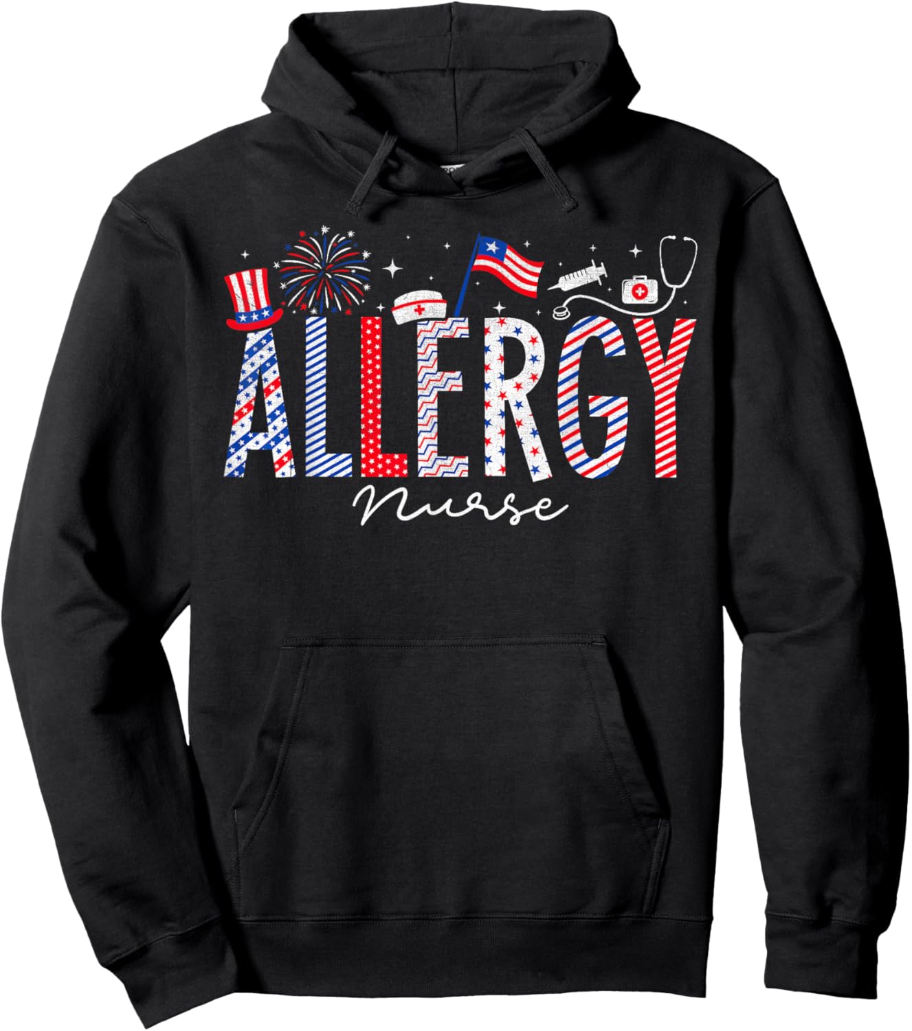 4th Of July Allergy Nurse Scrub Tops Patriotic Nurses Men Hoodie - Hoodie | Black
