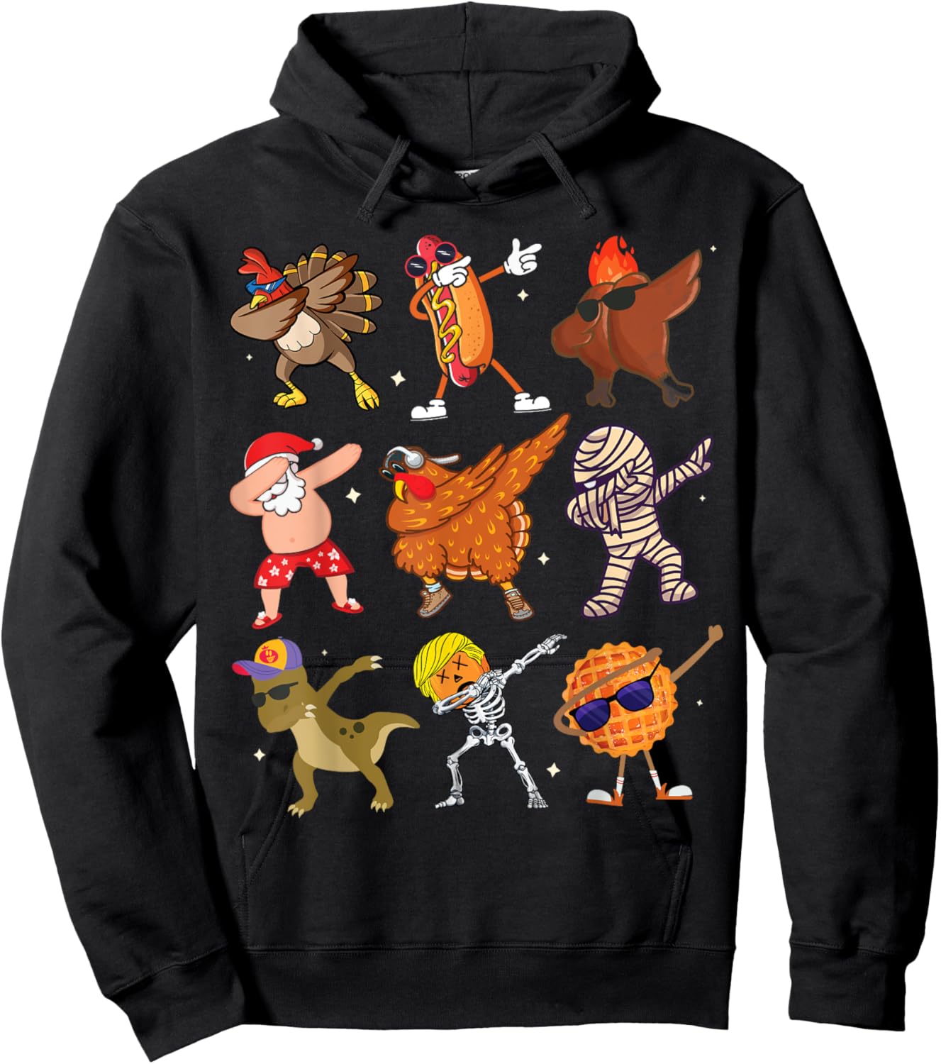 Dabbing Turkey Santa Pilgrim Thanksgiving Funny Dab Hoodie - Hoodie | Black