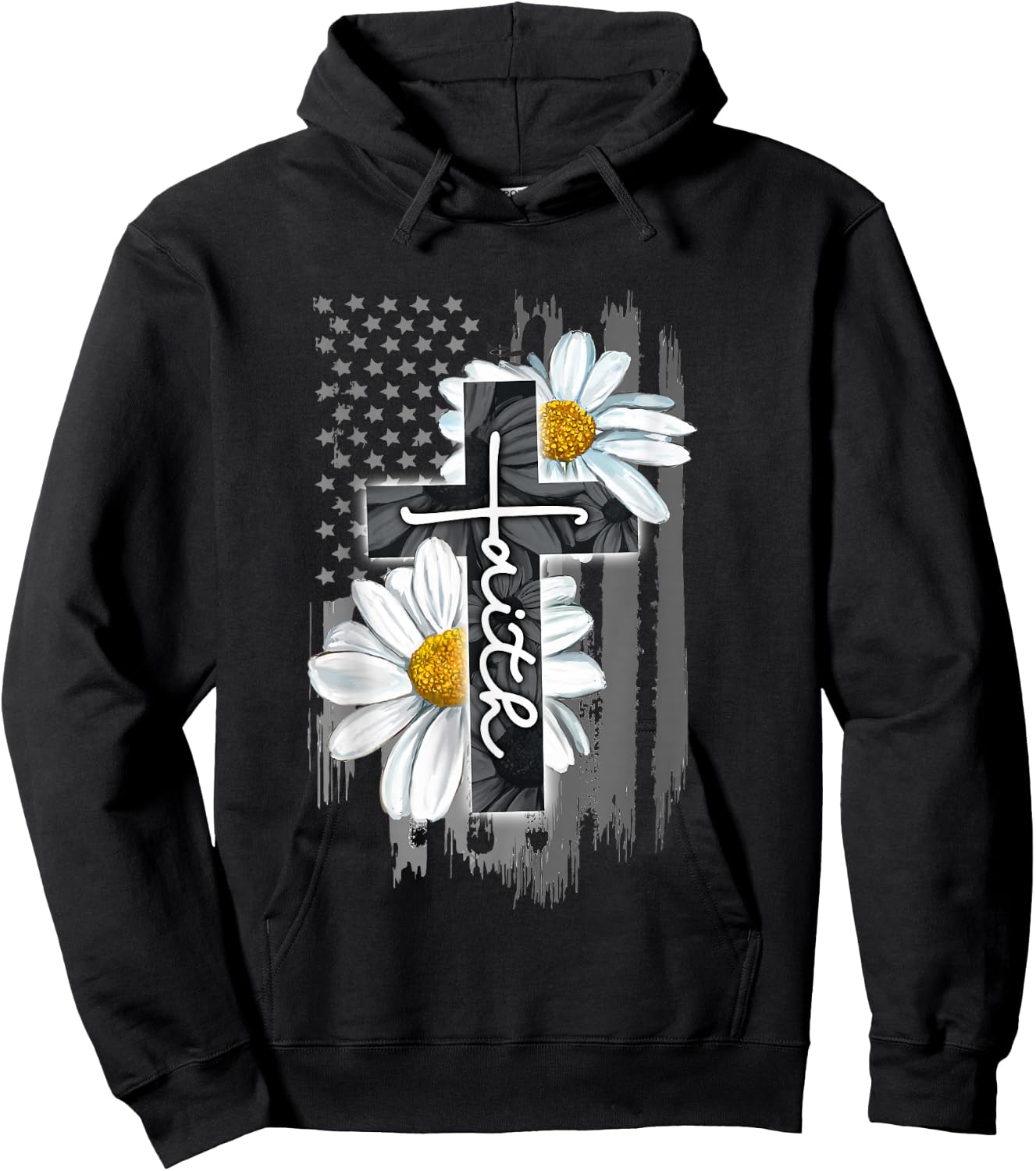 Faith American Flag Daisy Christian Faith Jesus God Lover Hoodie - Hoodie | Black