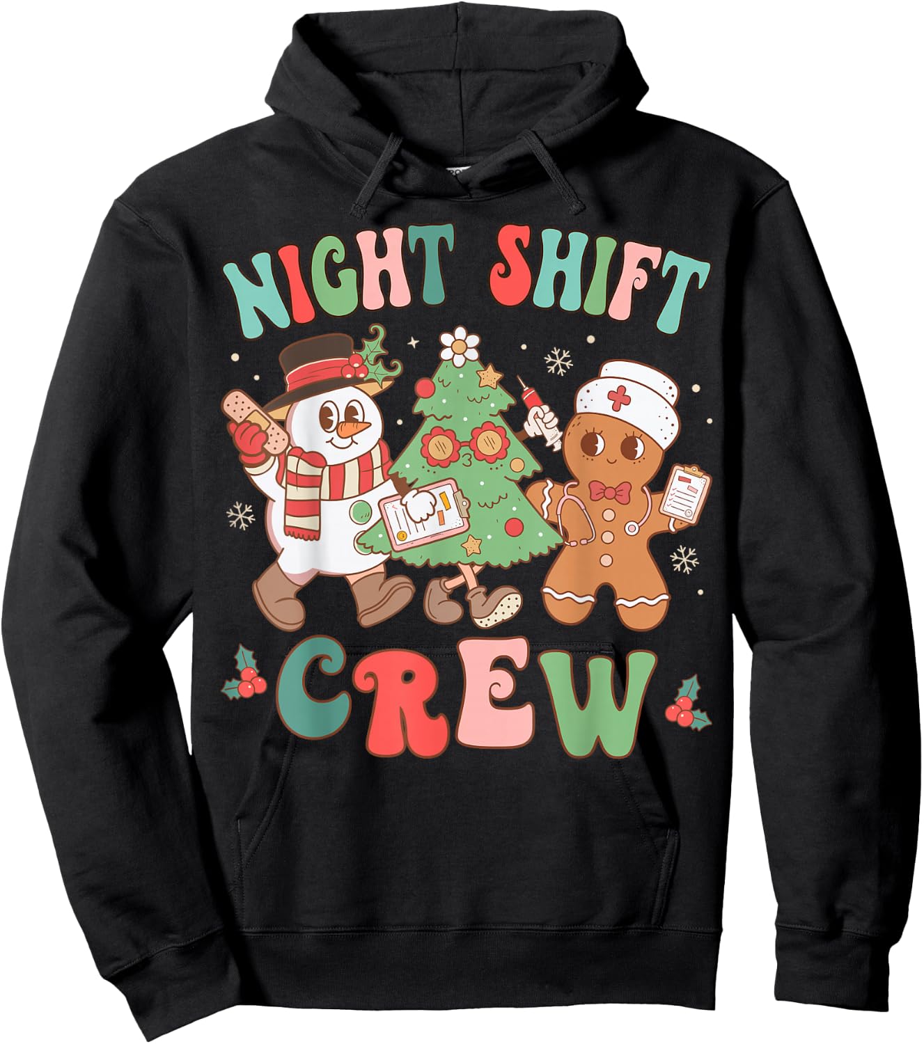 Retro Night Shift Nurse Crew Christmas Night Shift Nursing Hoodie - Hoodie | Black
