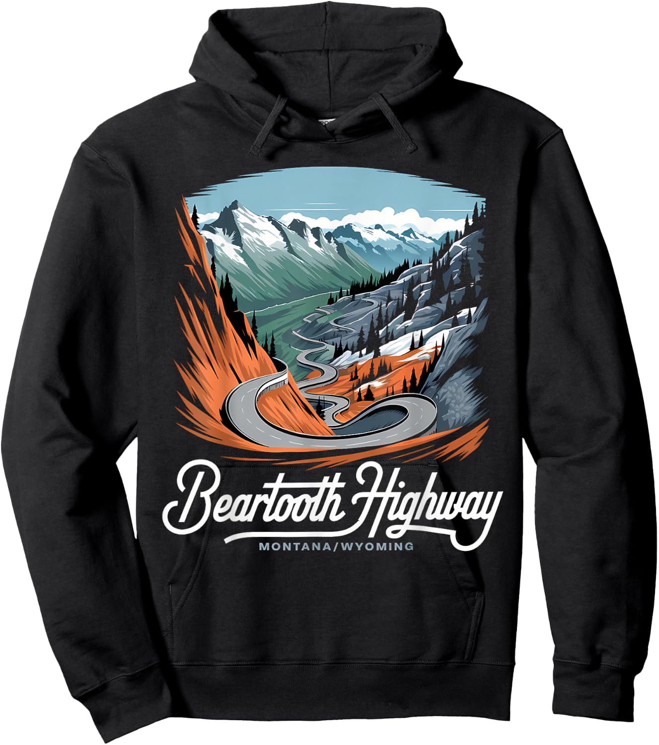 Beartooth Highway Montana Wyoming Mountains Winding Road Hoodie - Hoodie | Black
