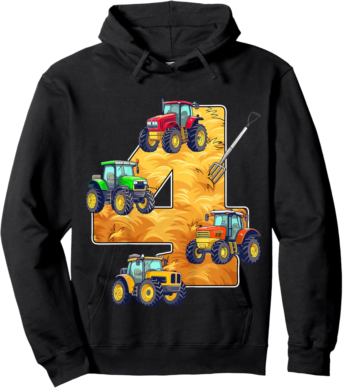Kids I'm This Many Tractors Old 4th Birthday 4 Year Old Tractor Hoodie - Hoodie | Black