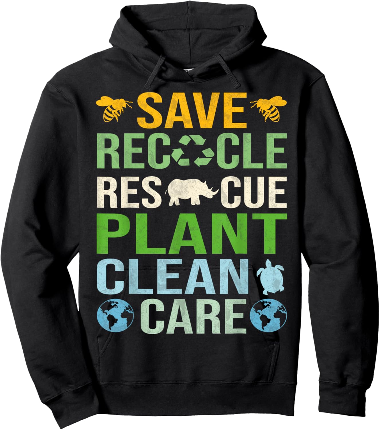 Save Bees Rescue Animals Recycle Plastics Fun Earth Day Hoodie - Hoodie | Black