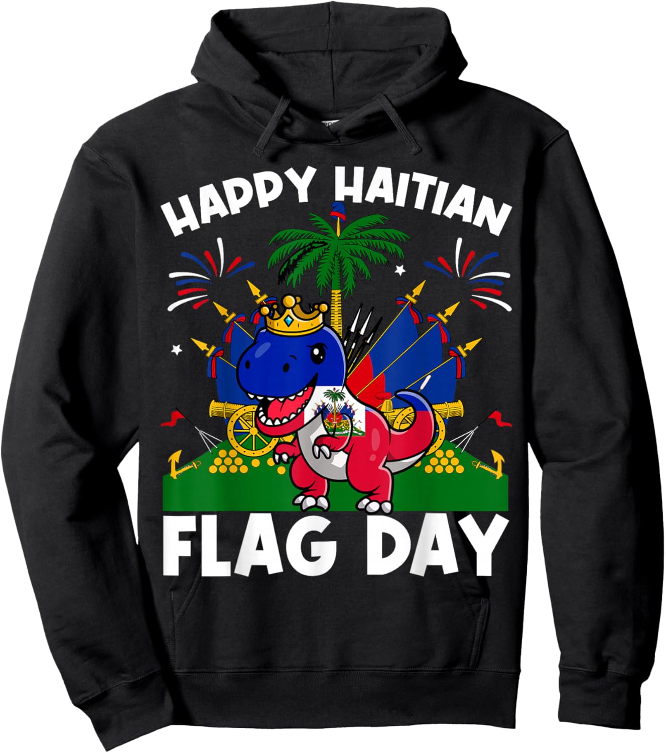 Haitian Flag Day Dinosaur Men Women Kids Hoodie - Hoodie | Black