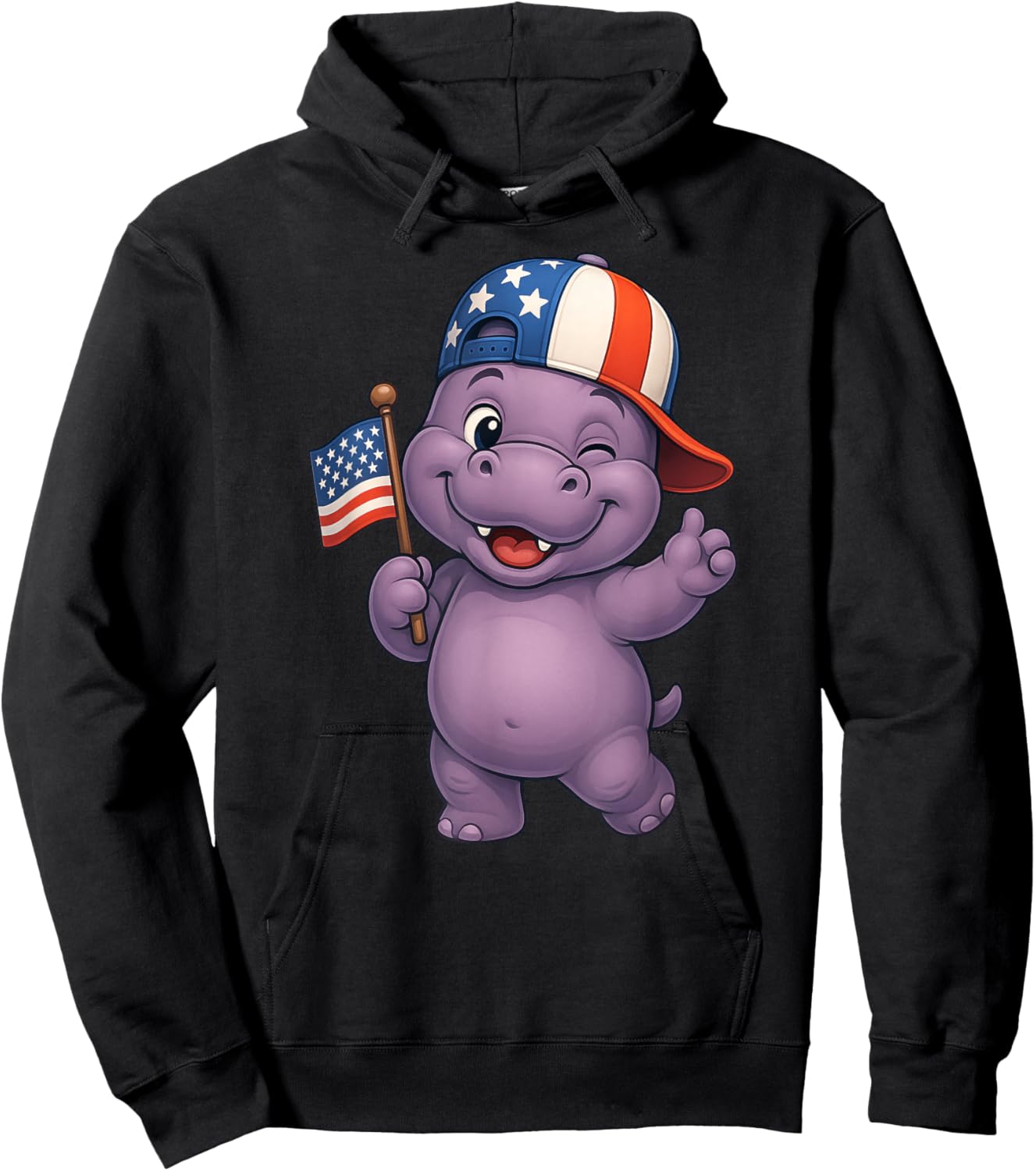 Hippo USA Flag 4th July Independence Day Boys Girls Kids Hoodie - Hoodie | Black