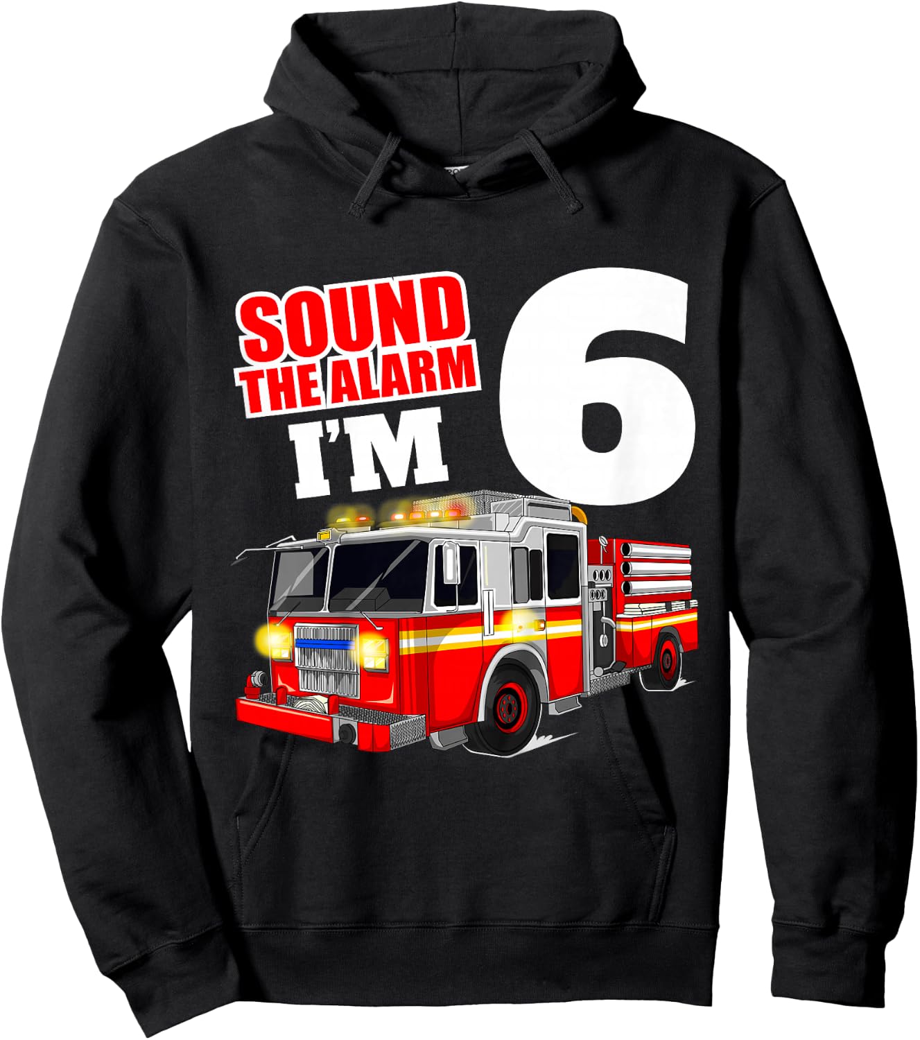 Kids Fire Truck 6th Birthday Boy Firefighter Six 6 Year Old Hoodie - Hoodie | Black