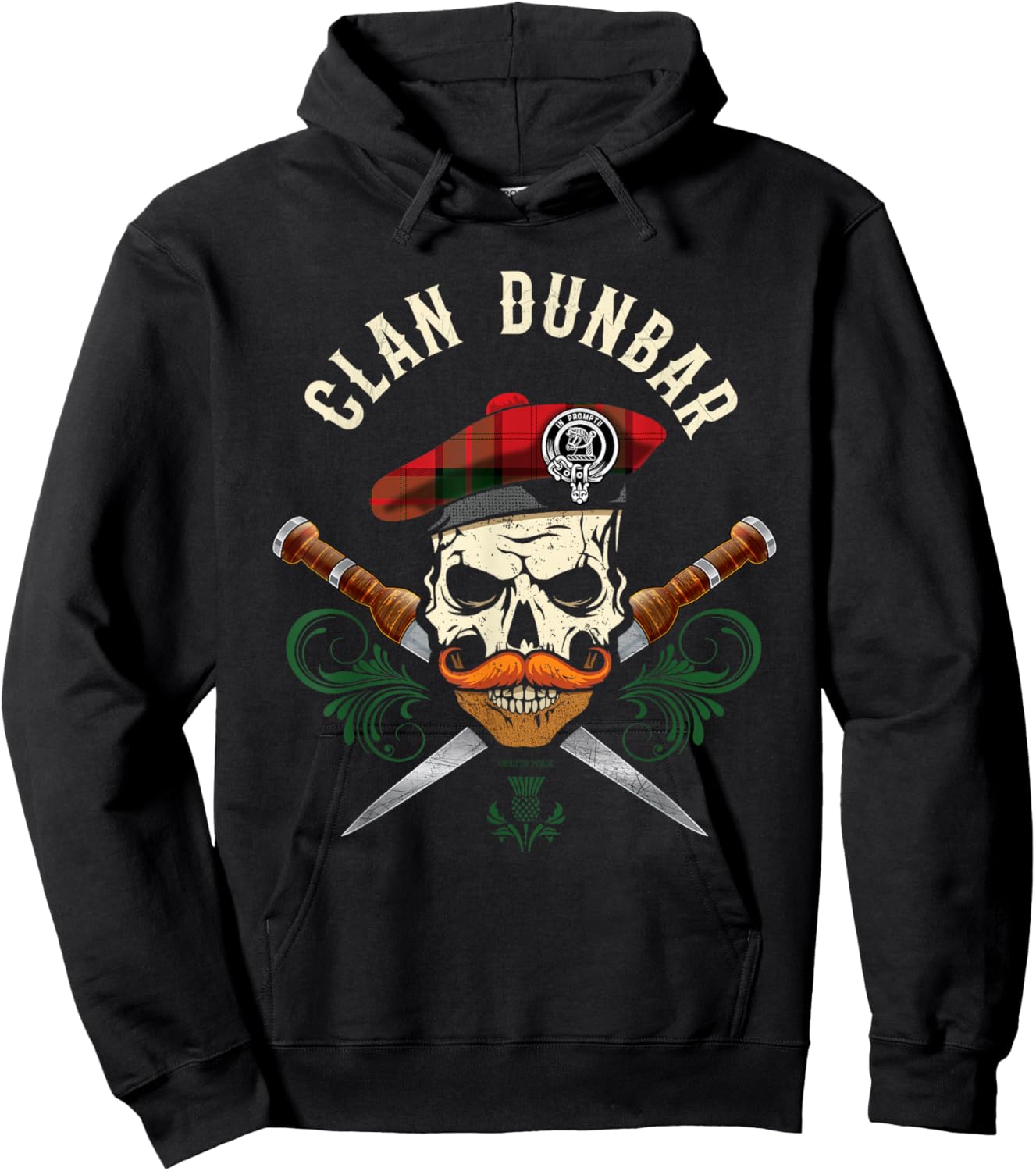 Scottish Clan Dunbar Surname Skull Dirks Tartan Badge Hoodie - Hoodie | Black