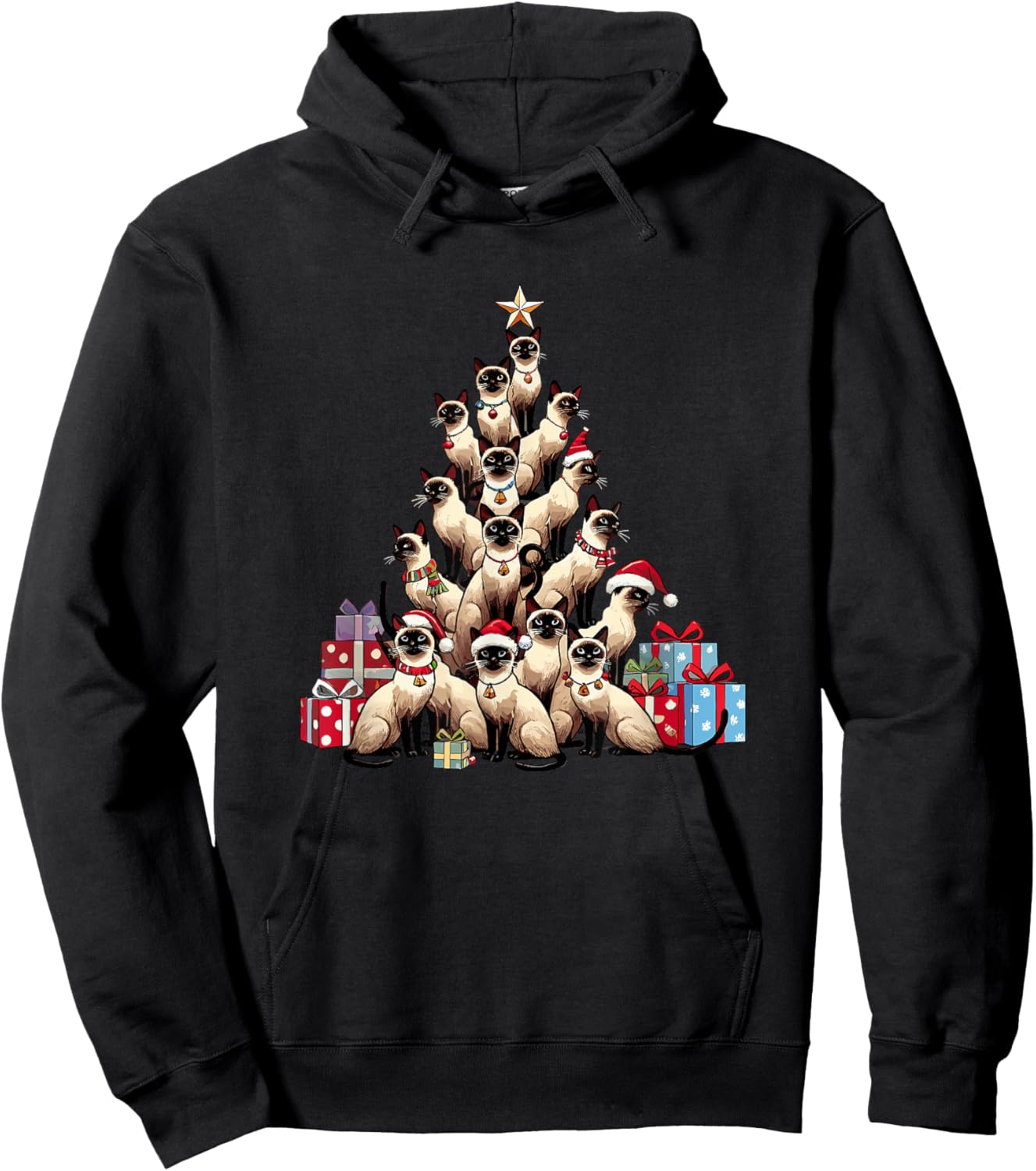 Christmas Tree Siamese Cat Women Kids Hoodie - Hoodie | Black