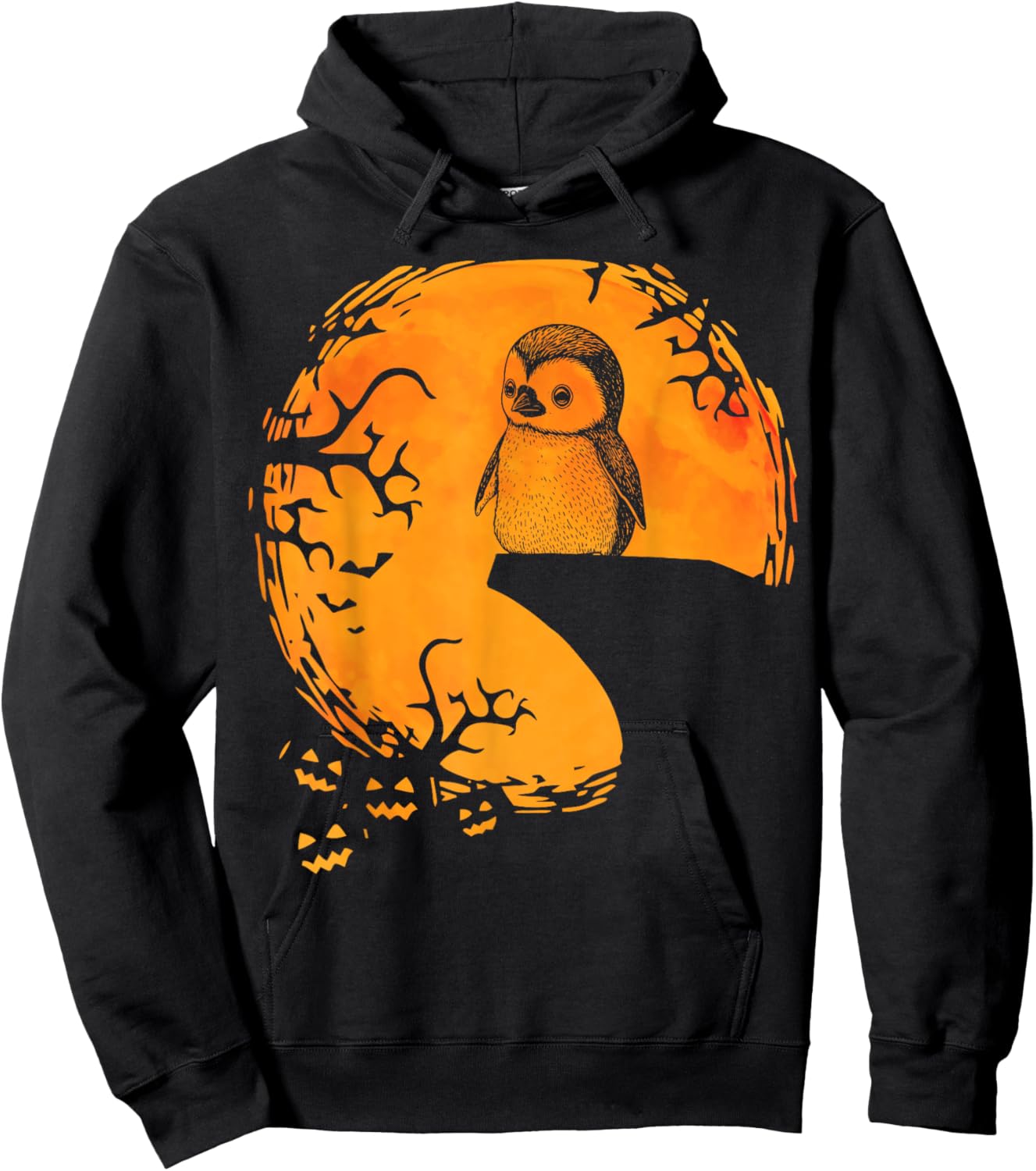 Funny Penguin Halloween Moon Silhouette Spooky Penguin Lover Hoodie - Hoodie | Black