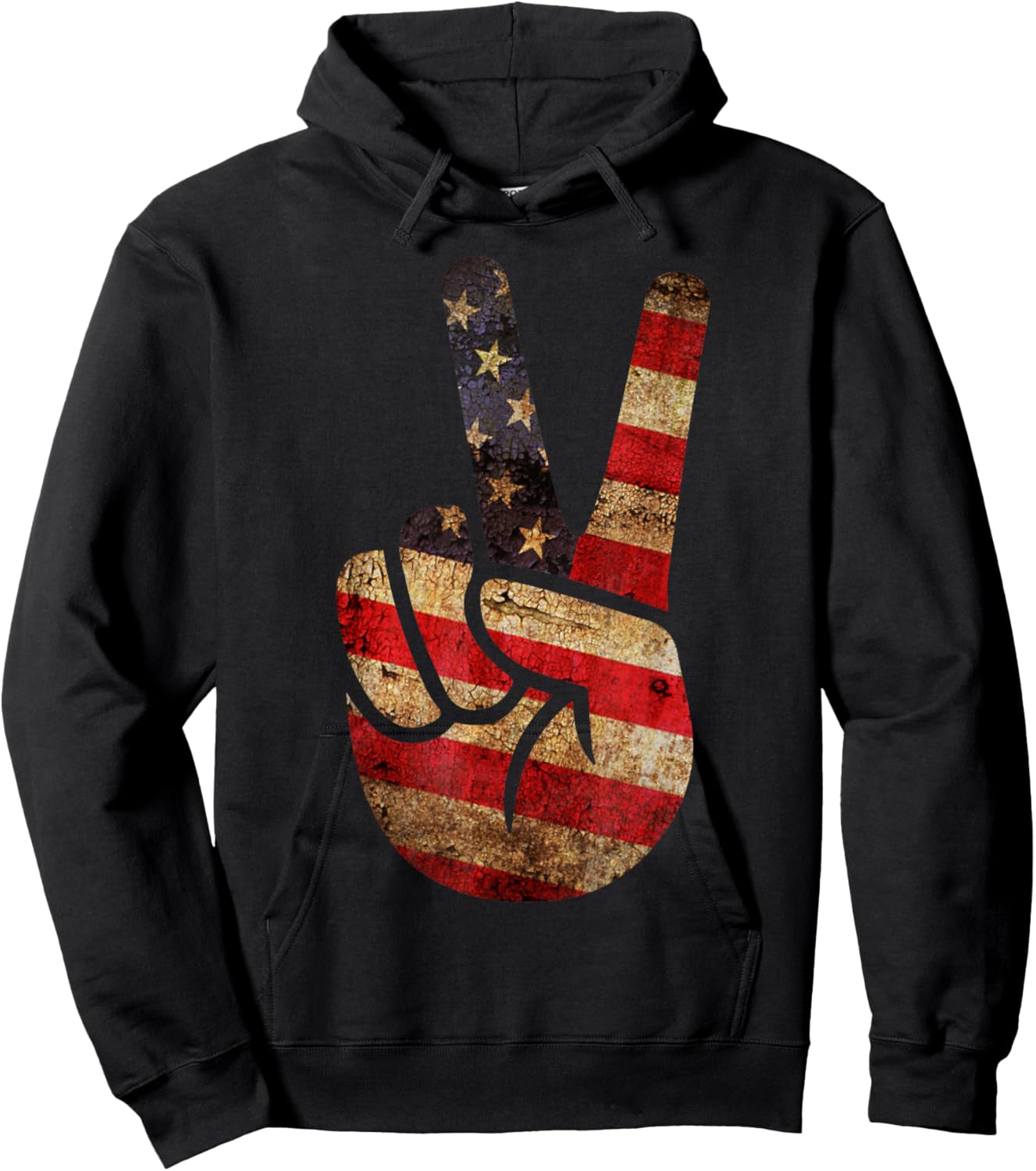 Vintage US American Flag Peace Sign Hand 4th of July Hoodie - Hoodie | Black