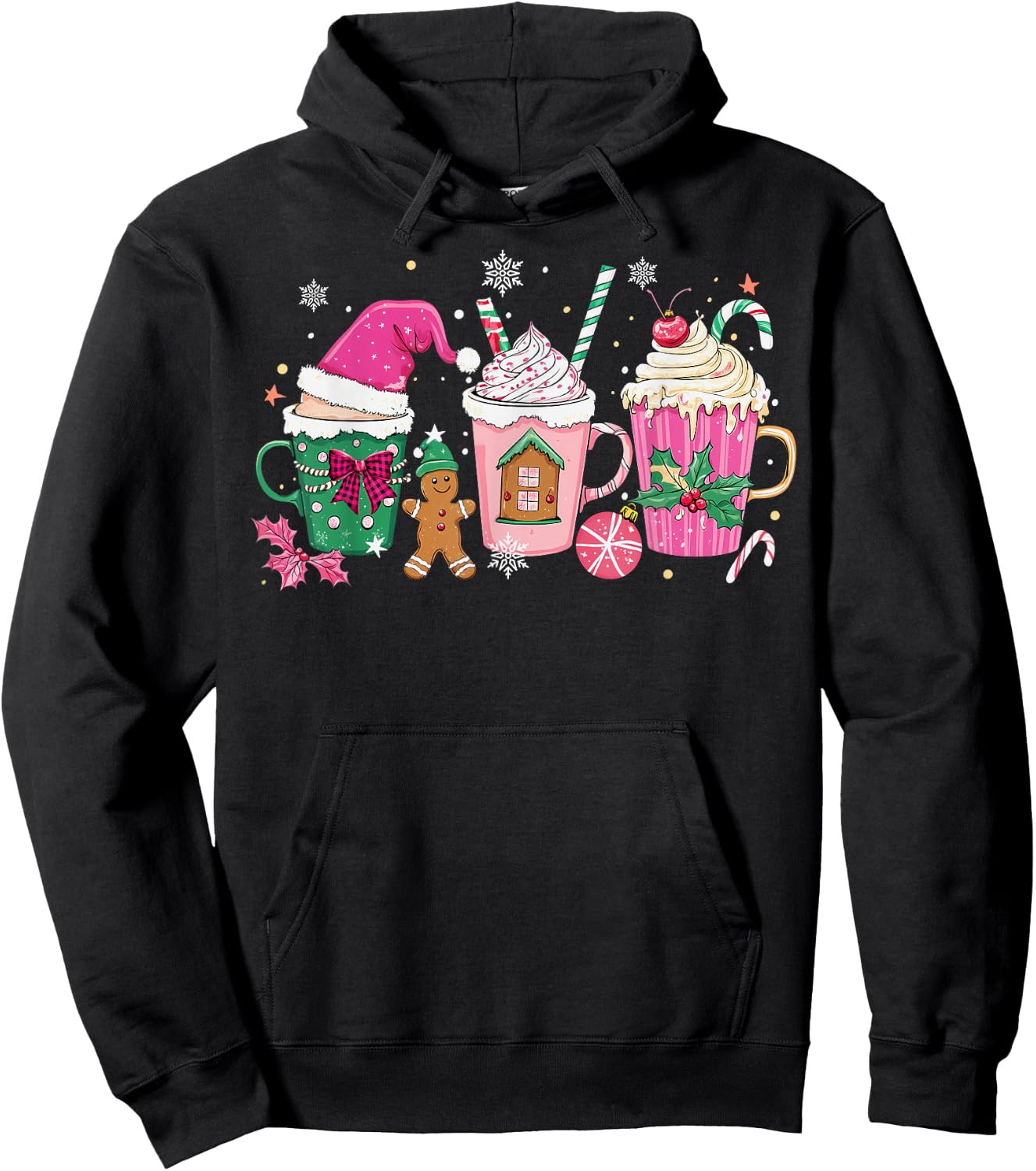 Coffee Christmas Gingerbread Pink Women Latte Cozy Winter Hoodie - Hoodie | Black