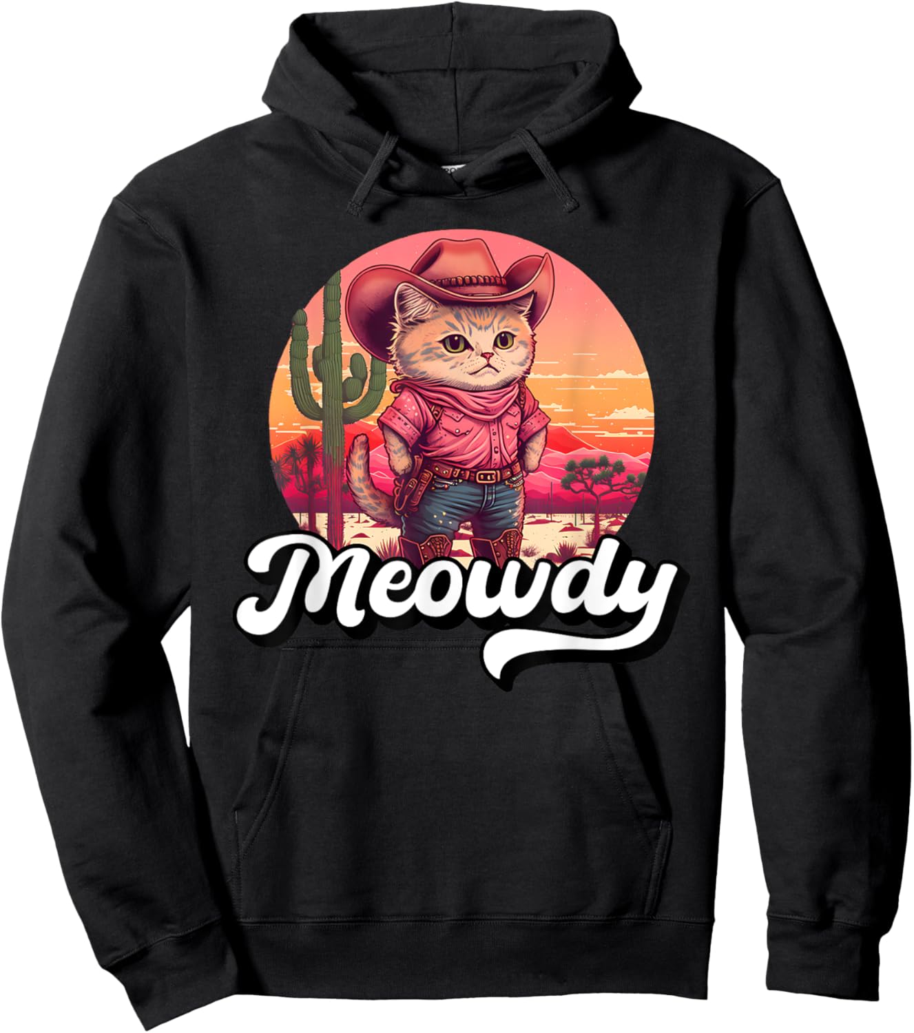 Meowdy Texas Cat Meme Country Music Cowgirl Cute Cat Hoodie - Hoodie | Black