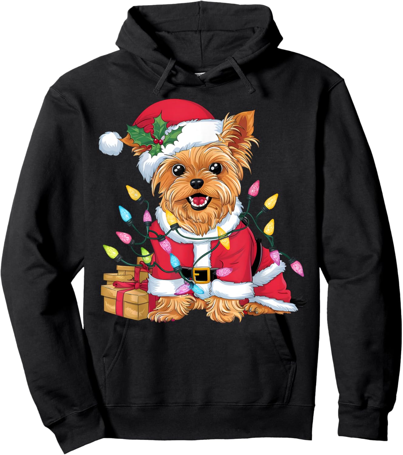 Family Xmas Lighting Santa Yorkie Dog Christmas Hoodie - Hoodie | Black