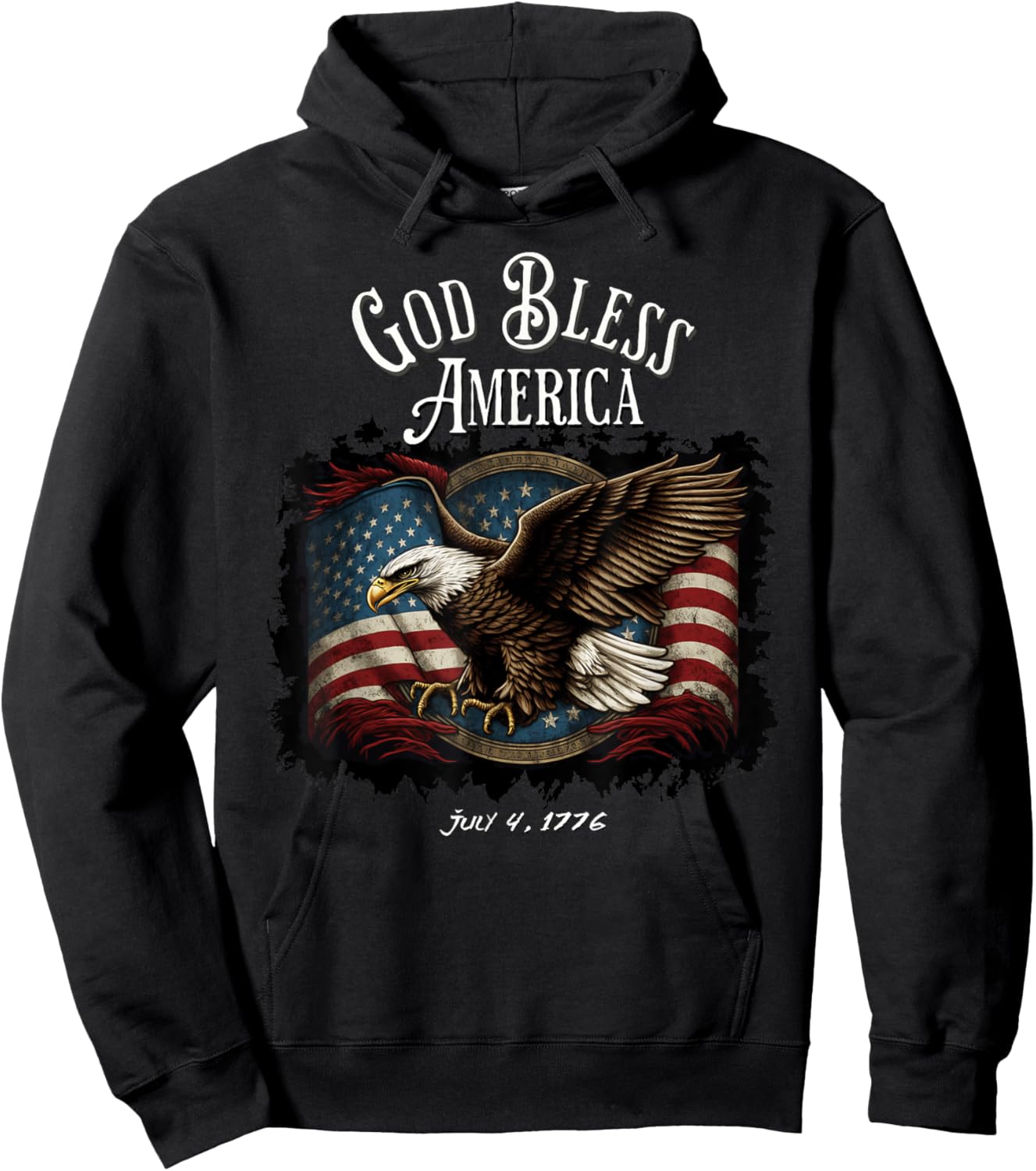 God Bless America Flying Eagle American Flag July 4, 1776 Women Kids Men Hoodie - Hoodie | Black