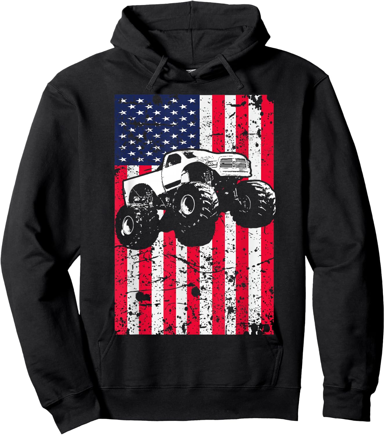 Monster Truck American Flag Racing USA Patriotic Hoodie - Hoodie | Black