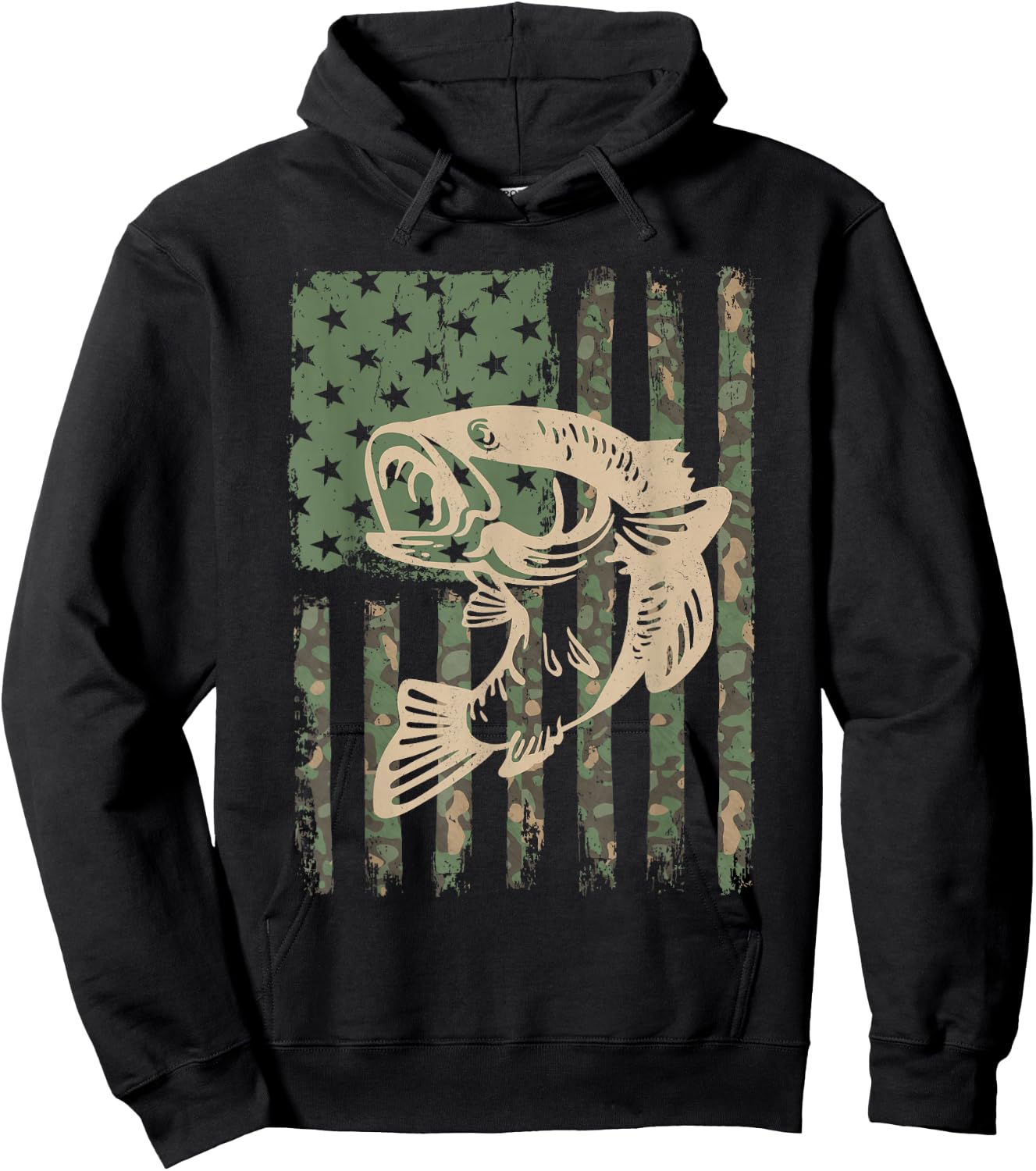 Camouflage USA Flag Big Mouth Bass Fishing Hoodie - Hoodie | Black