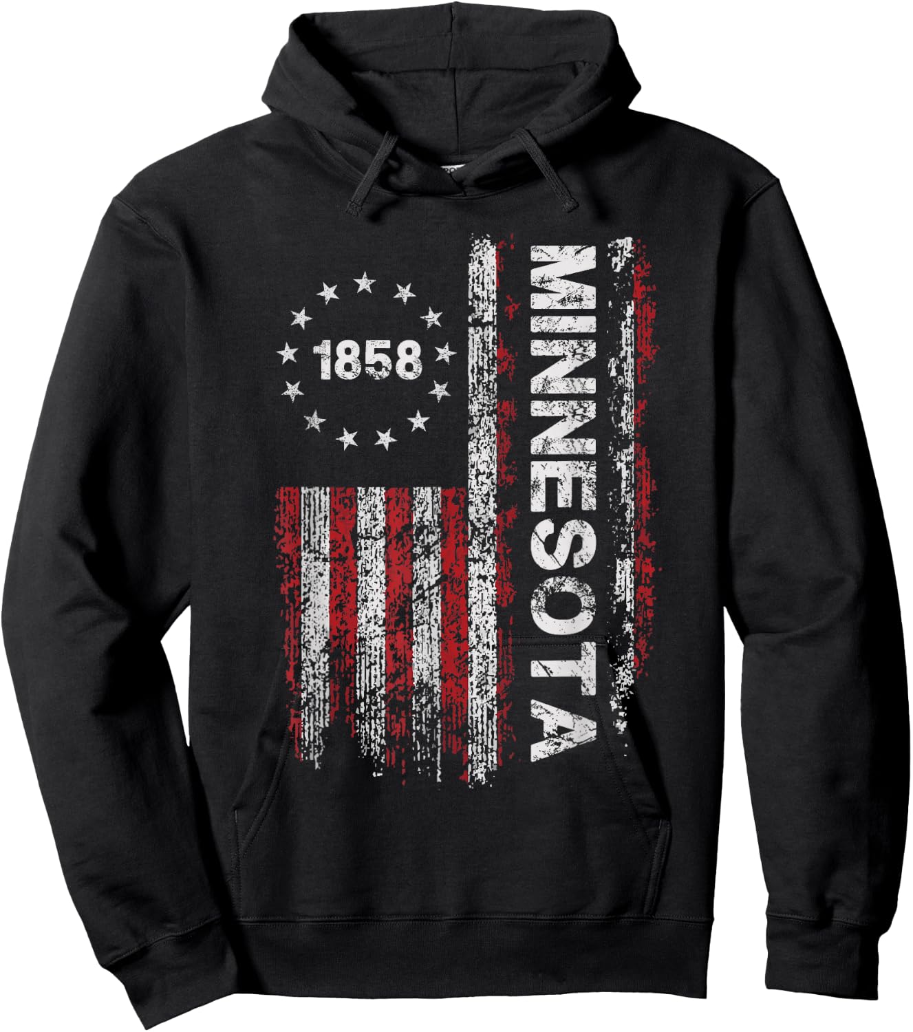 1858 Minnesota State US Flag Vintage Women Youth Hoodie - Hoodie | Black