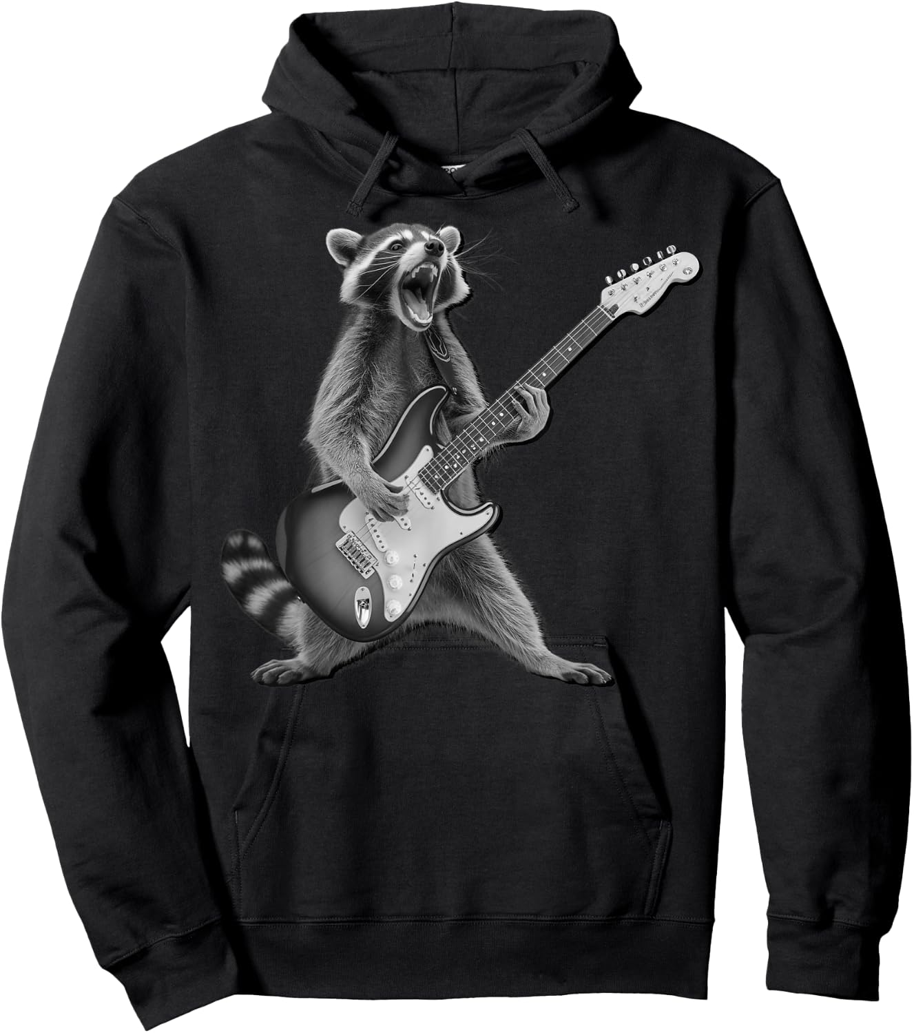 Raccoon Playing Guitar Rock and Roll Gifts Women Kid Hoodie - Hoodie | Black
