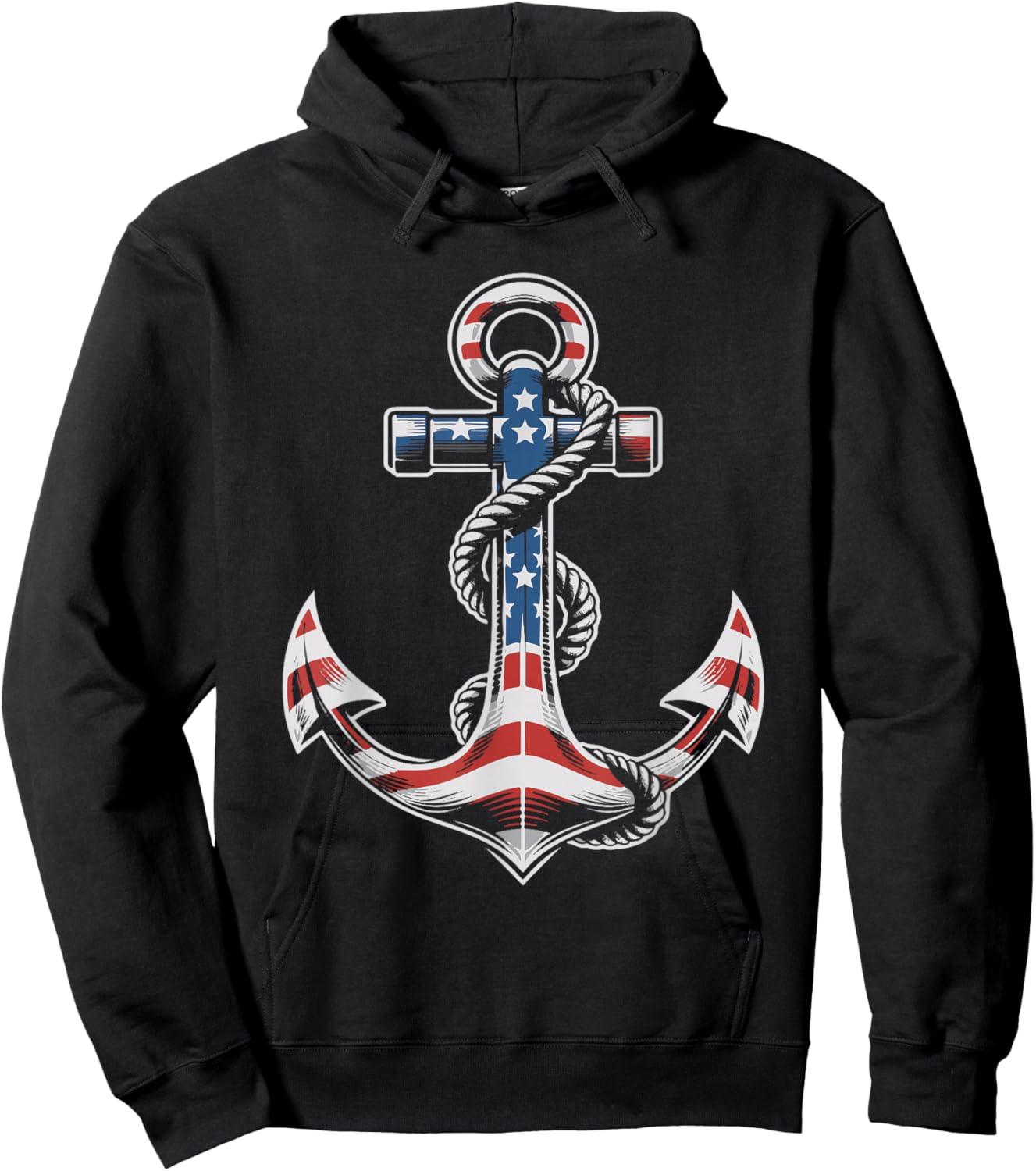 Anchor American Flag 4th of July Patriotic Hoodie - Hoodie | Black