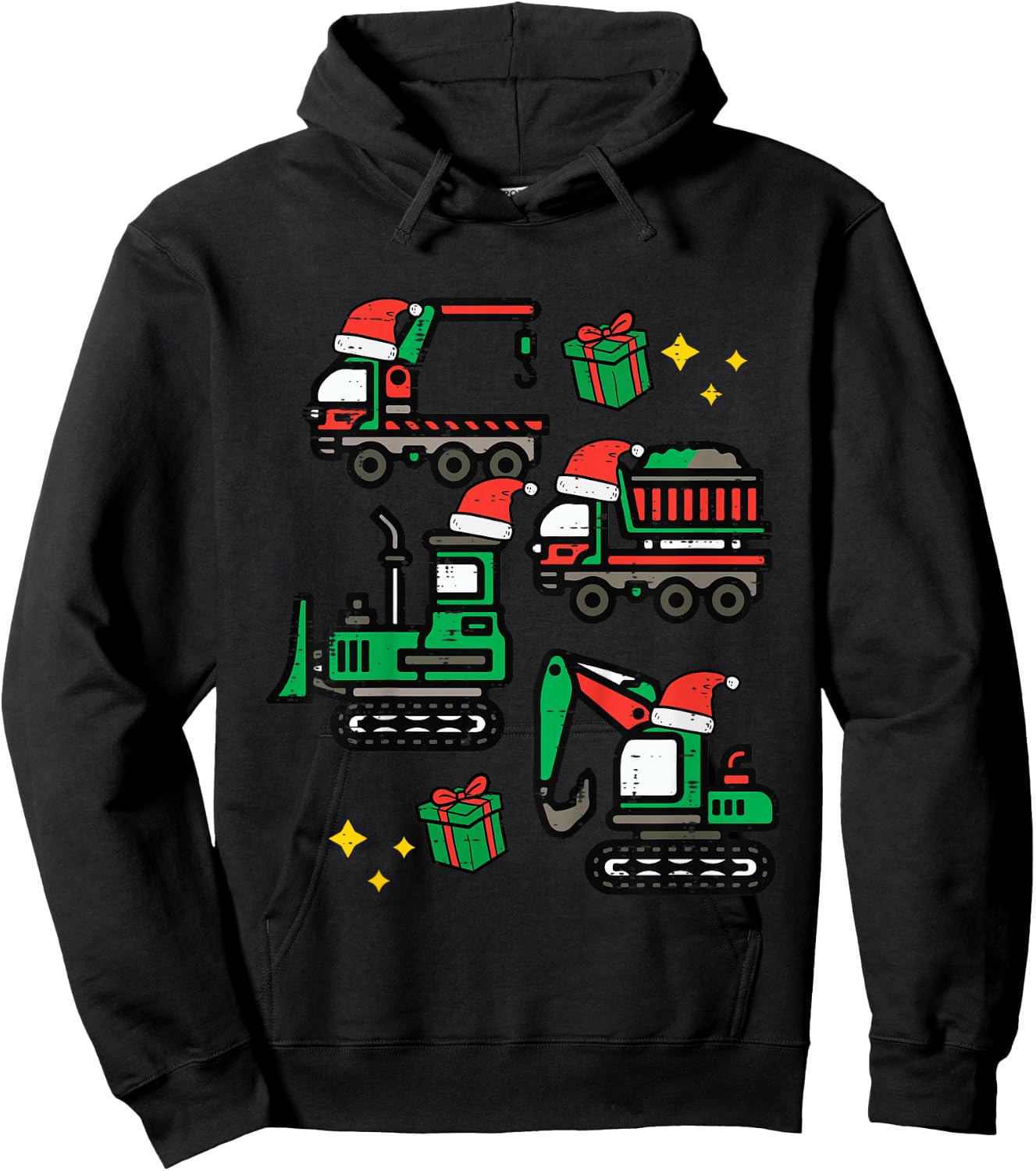 Kids Christmas Construction Trucks Santa Xmas Boys Kids Toddler Hoodie - Hoodie | Black