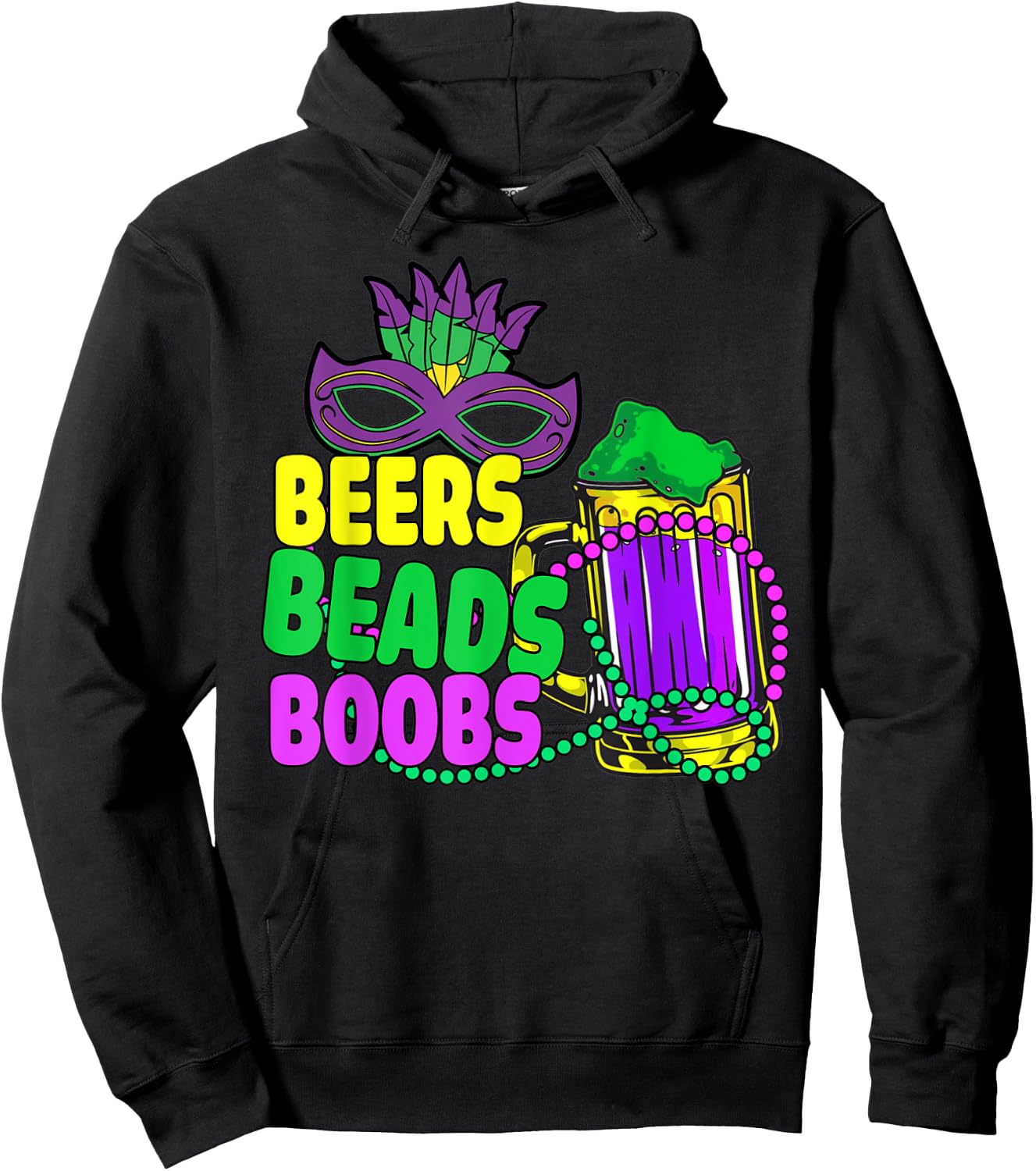 Beers Beads Boobs Mardi Gras Drinking Beer Hoodie - Hoodie | Black