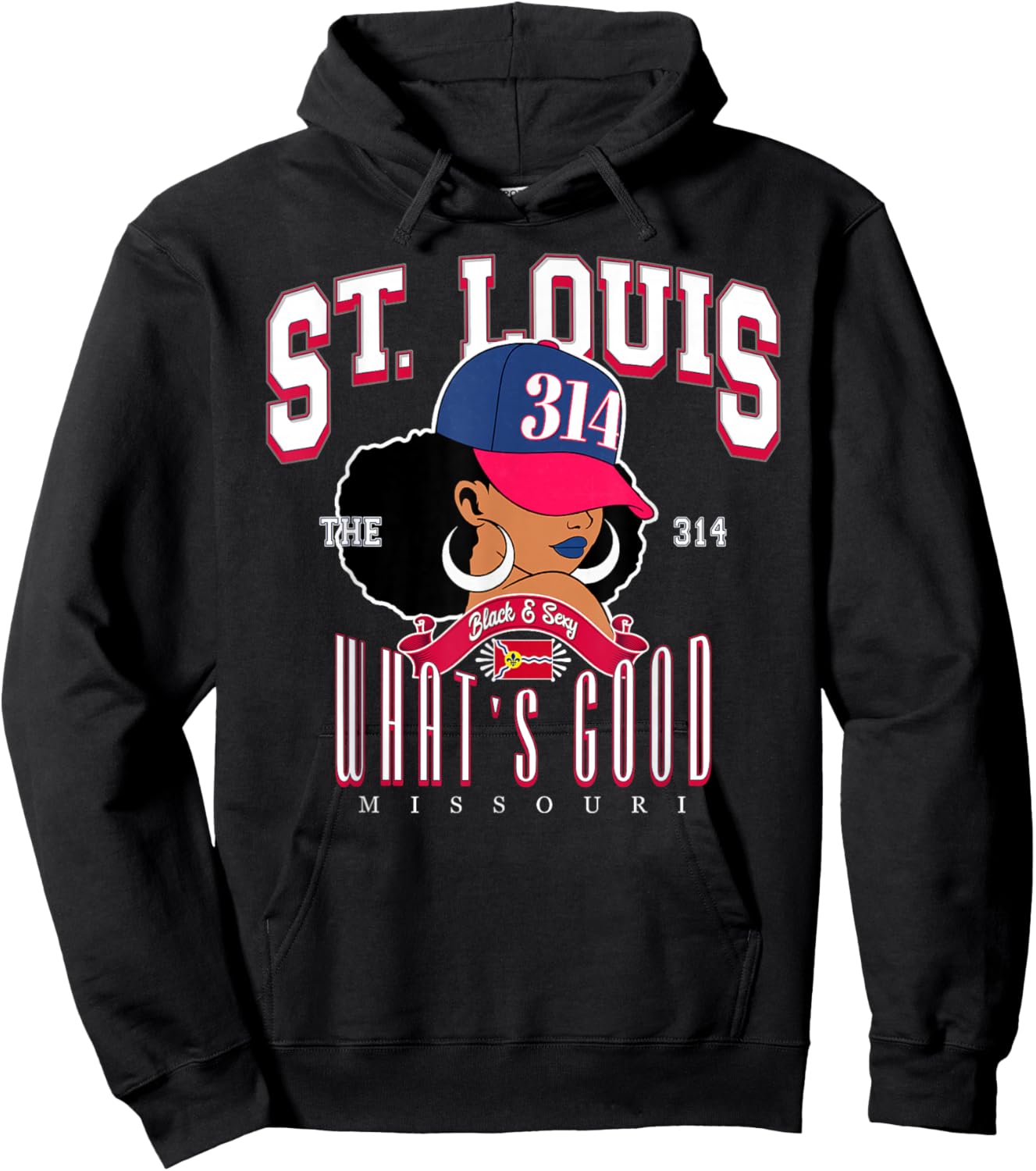 314 Area Code St. Louis Missouri Flag Afro Puff for Shawty Hoodie - Hoodie | Black