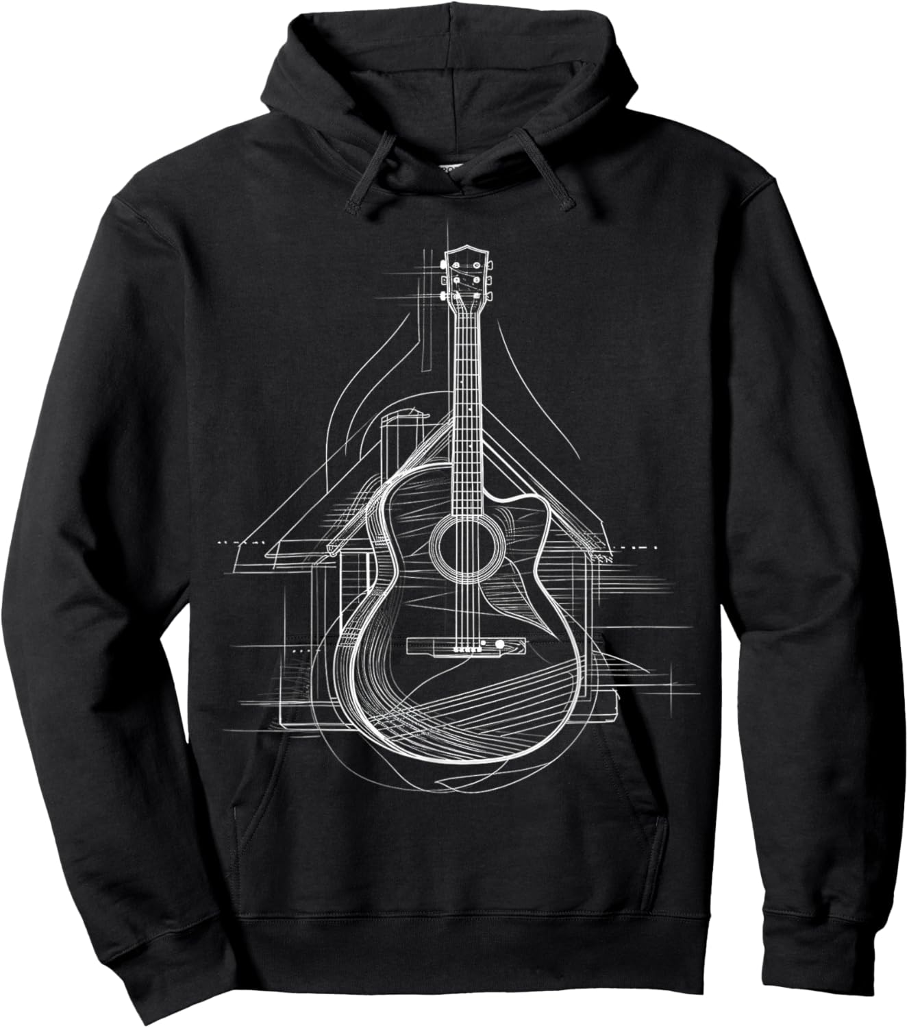 Guitar Musical Instrument Drawing House Art Guitar Hoodie - Hoodie | Black