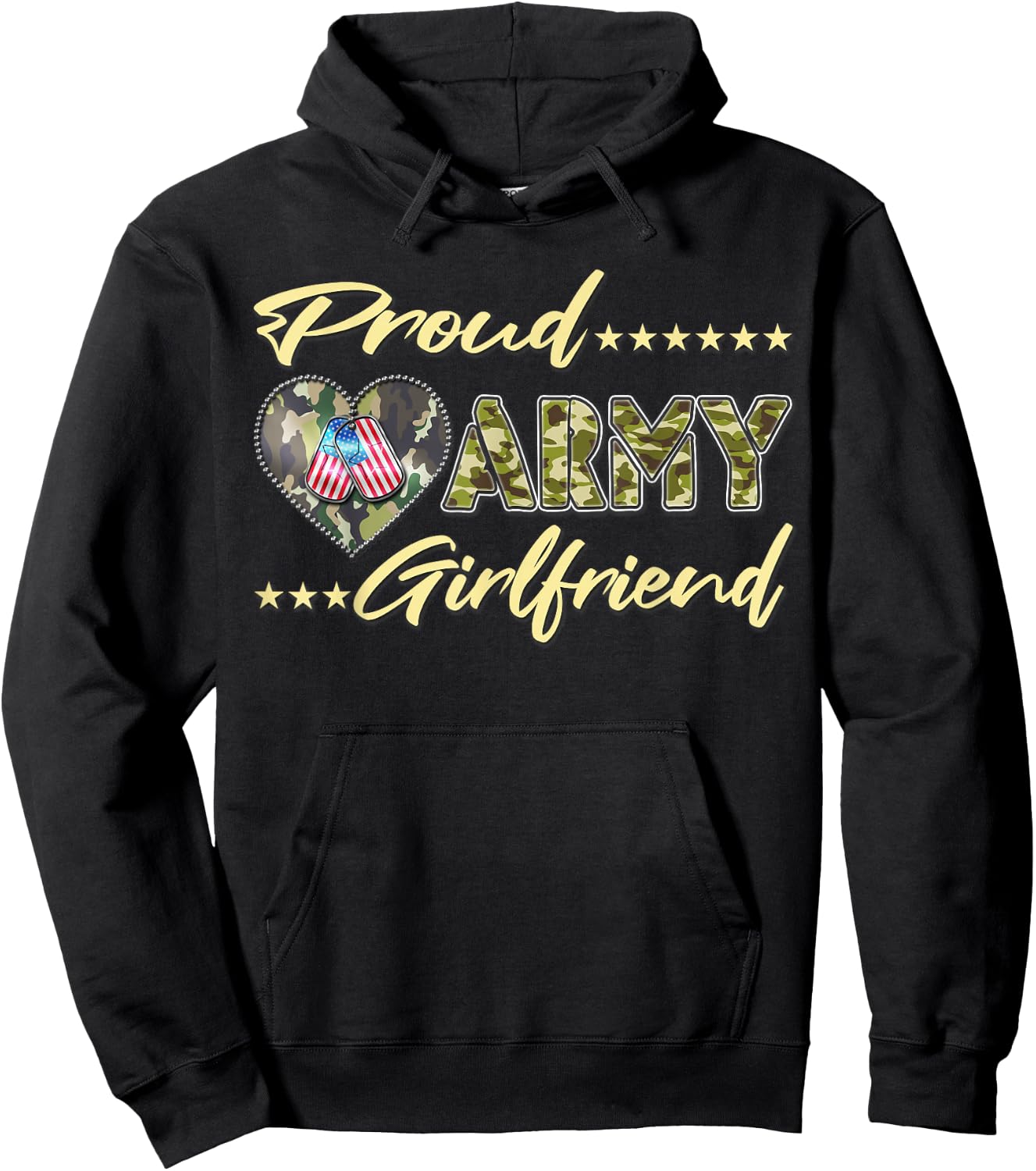 Proud Army Girlfriend - US Flag Dog Tags Military Lover Gift Hoodie - Hoodie | Black