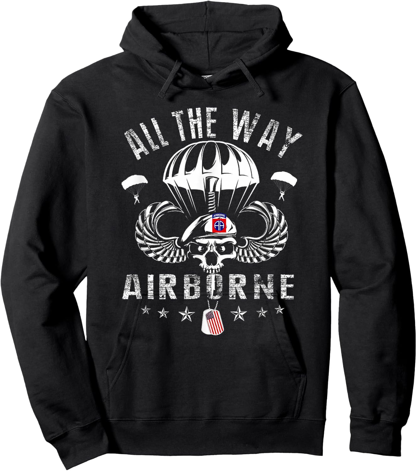 Vintage Army 82nd Airborne All The Way Skull Maroon Beret Hoodie - Hoodie | Black