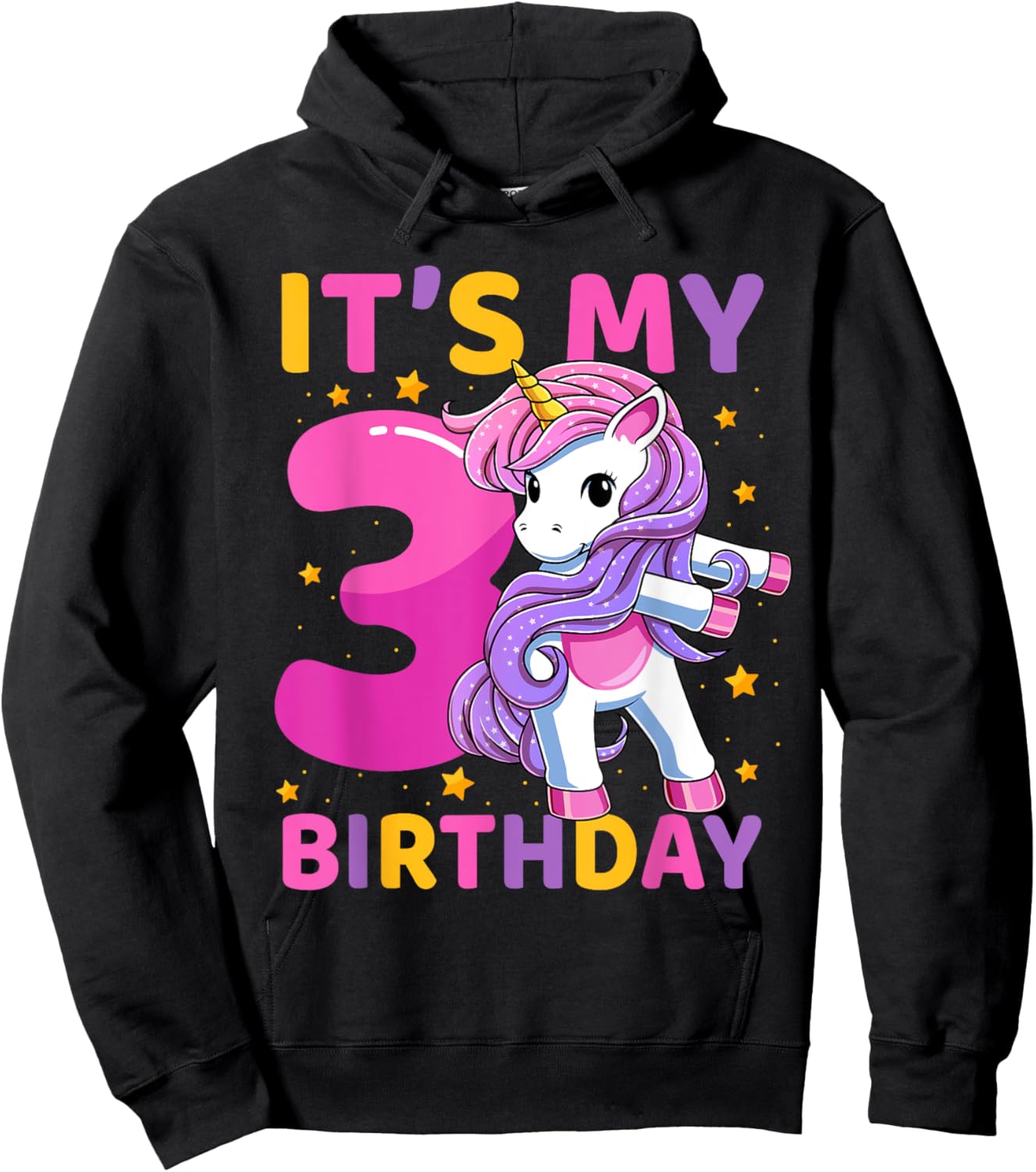 3 Years Old Unicorn Flossing 3rd Birthday Party Girls Kids Hoodie - Hoodie | Black
