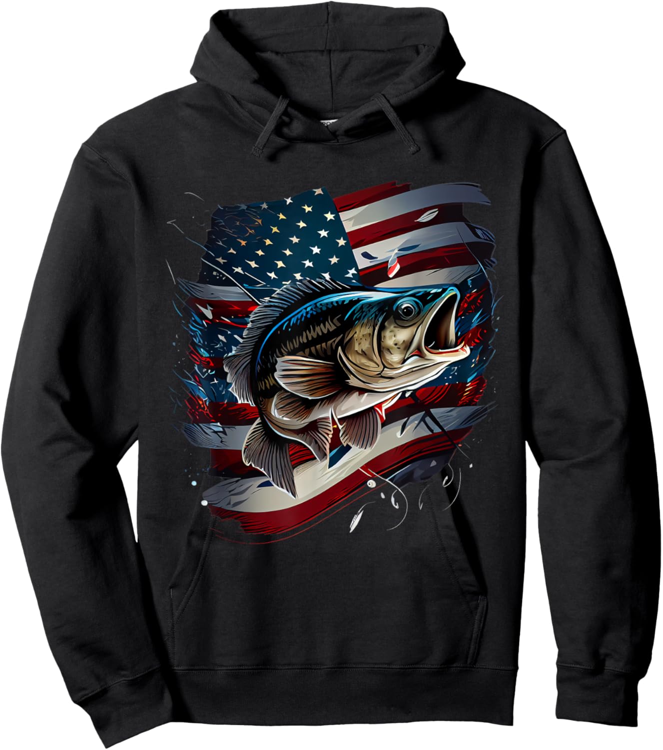Fishing and an American Flag - Largemouth Bass Men Hoodie - Hoodie | Black