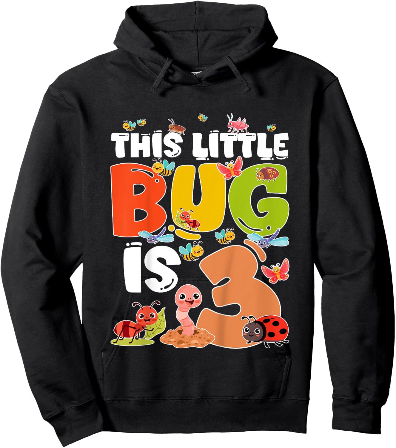 Kids 3rd Bug Birthday Three Year Old Bugs Birthday Insects Hoodie - Hoodie | Black