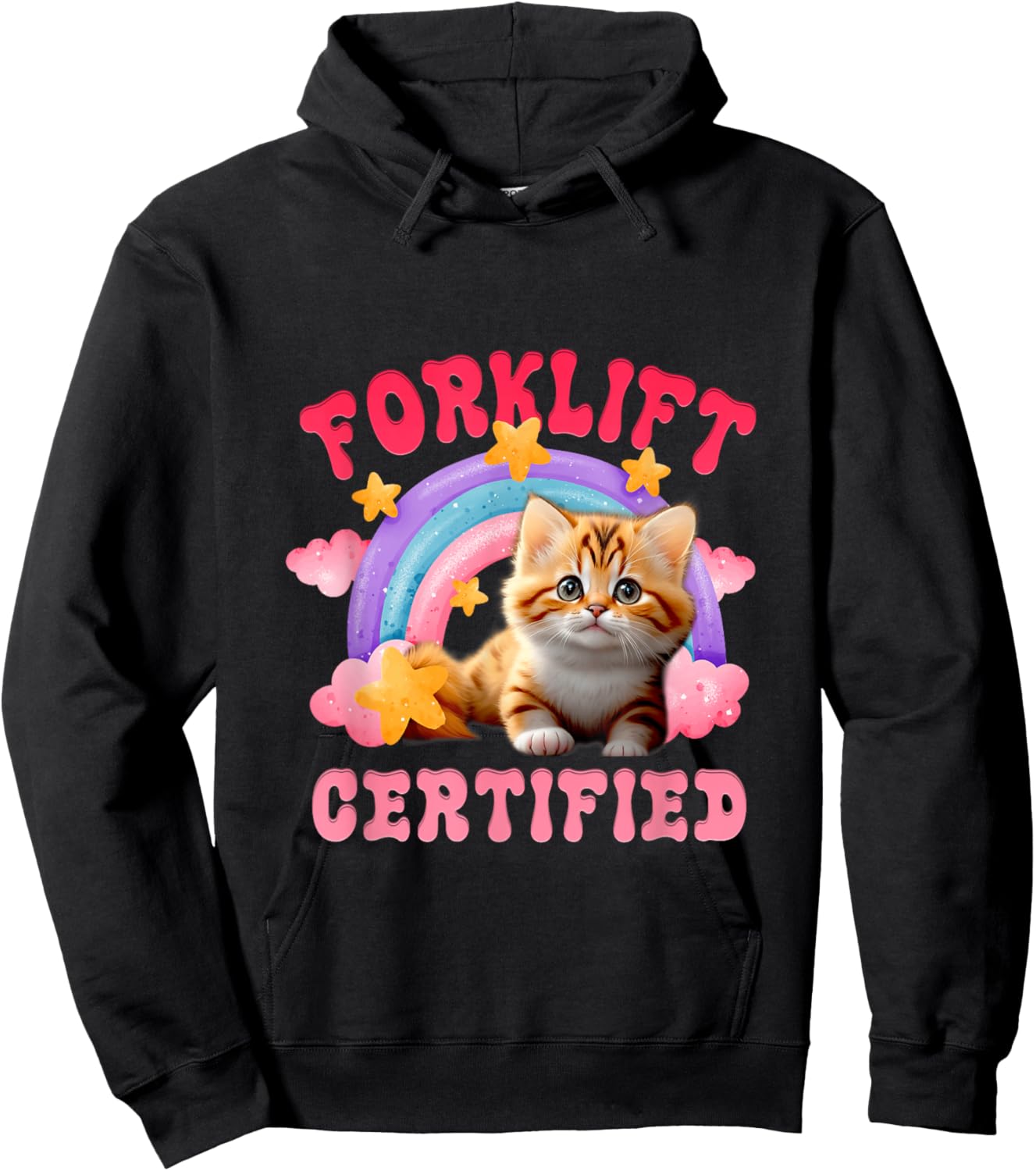 Cat Forklift Certified Funny Pink Boho Rainbow For Cat Lover Hoodie - Hoodie | Black