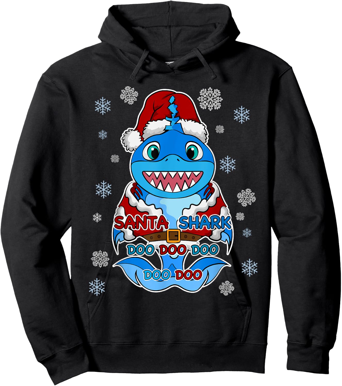 Santa Shark, Shark in a Santa Suit, Christmas Shark Hoodie - Hoodie | Black