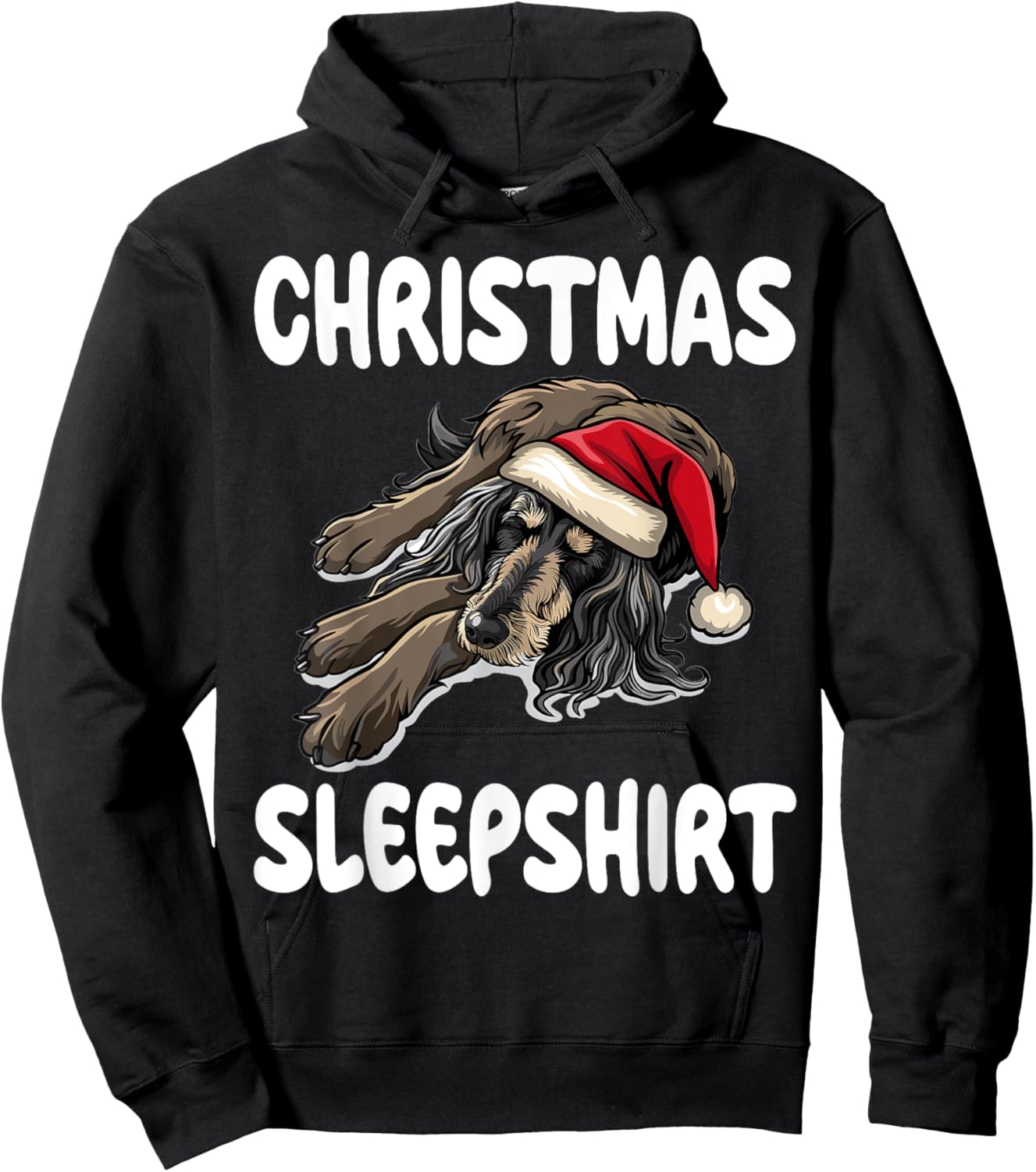 Cute Afghan Hound Dog Official Christmas Sleepshirt Hoodie - Hoodie | Black