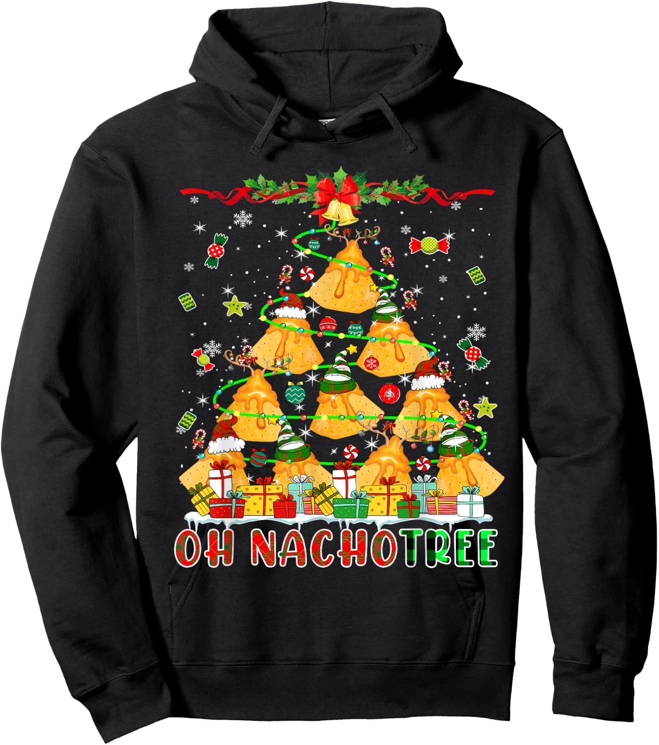 Nacho Christmas Tree Santa Reindeer Elf Mexican Nachos Lover Hoodie - Hoodie | Black