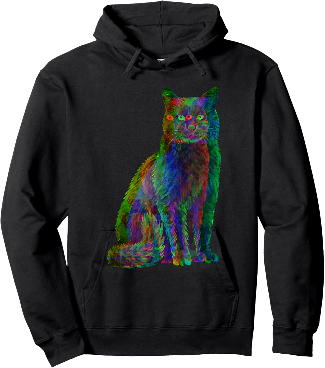 Trippy Cat Psychedelic Glitch Cat Hoodie - Hoodie | Black
