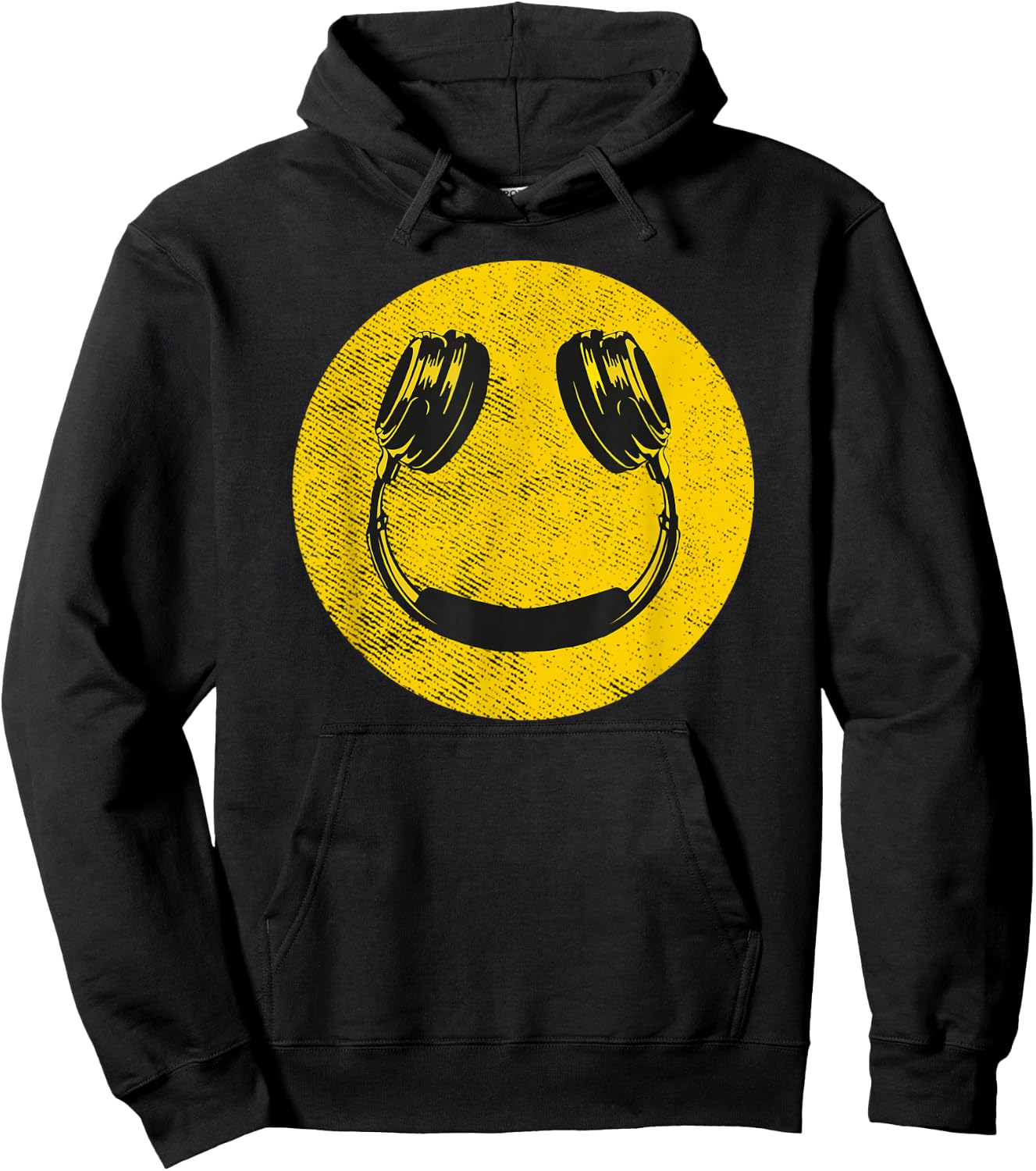 Funny Smile Music Face Headphones 90s Men Women Kids Vintage Hoodie - Hoodie | Black