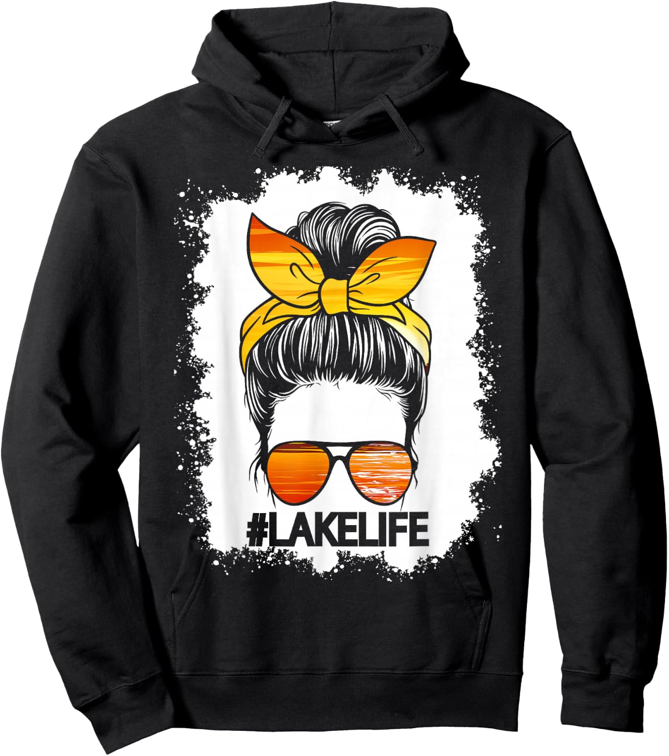 Lake Life Messy Bun Hair Girl Retro Lake Summer Hoodie - Hoodie | Black