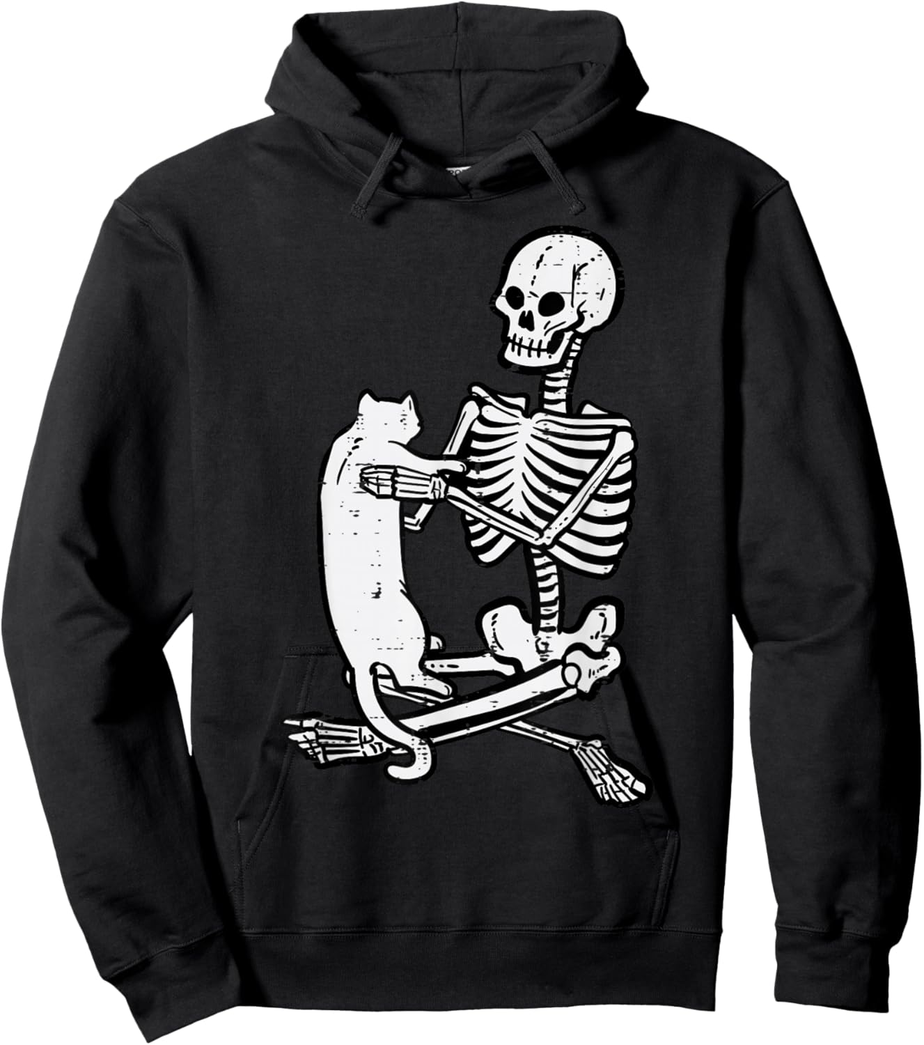 Skeleton Holding Cat Vintage Goth Halloween Men Women Kids Hoodie - Hoodie | Black