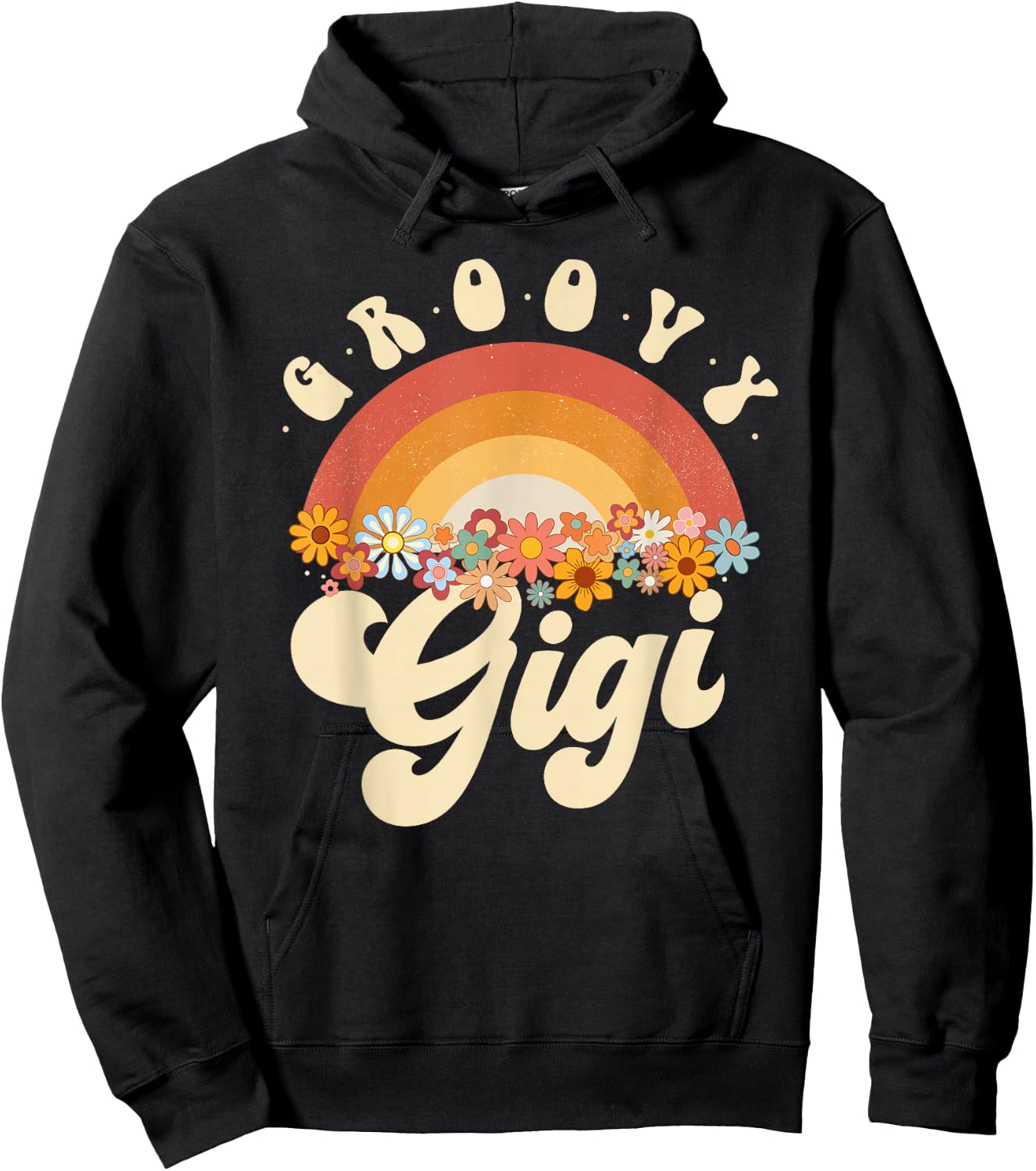 Groovy Gigi Retro Rainbow Colorful Flowers Design Hoodie - Hoodie | Black