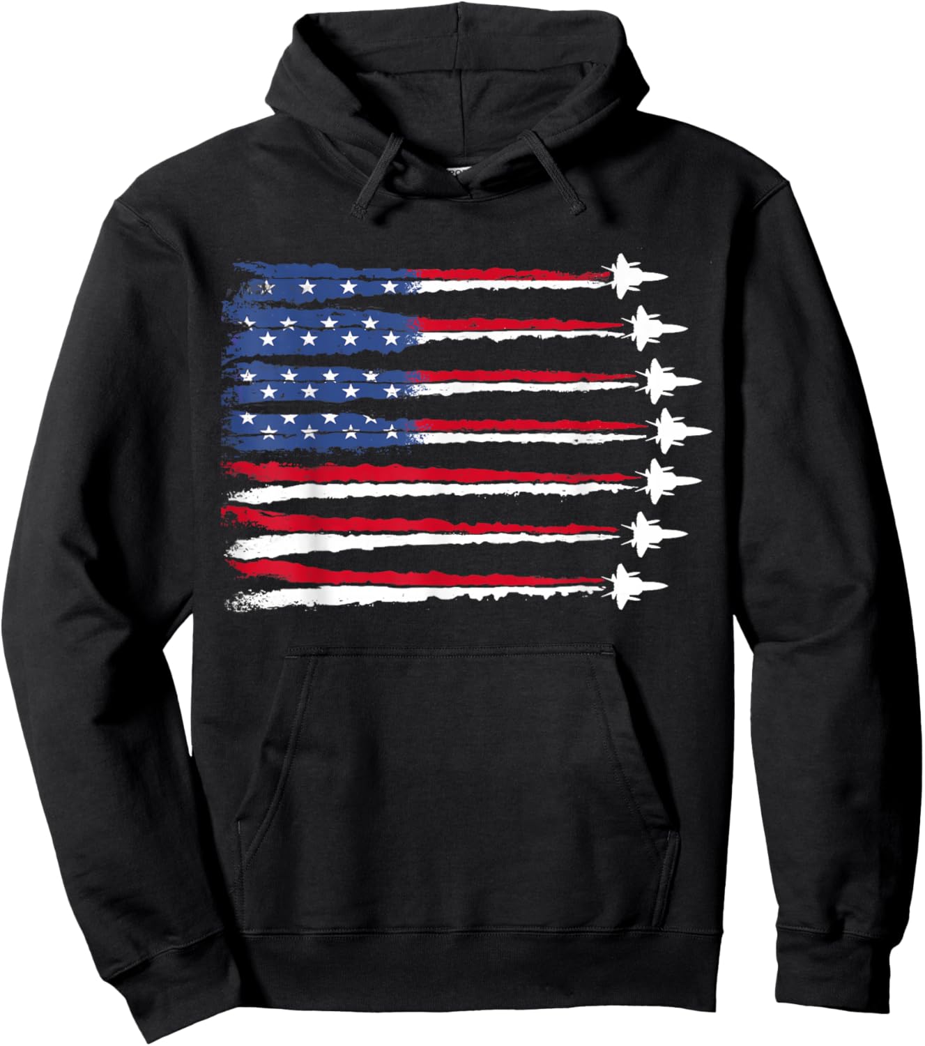 Patriotic Red White Blue USA Flag Fighter Jets Veterans Day Hoodie - Hoodie | Black