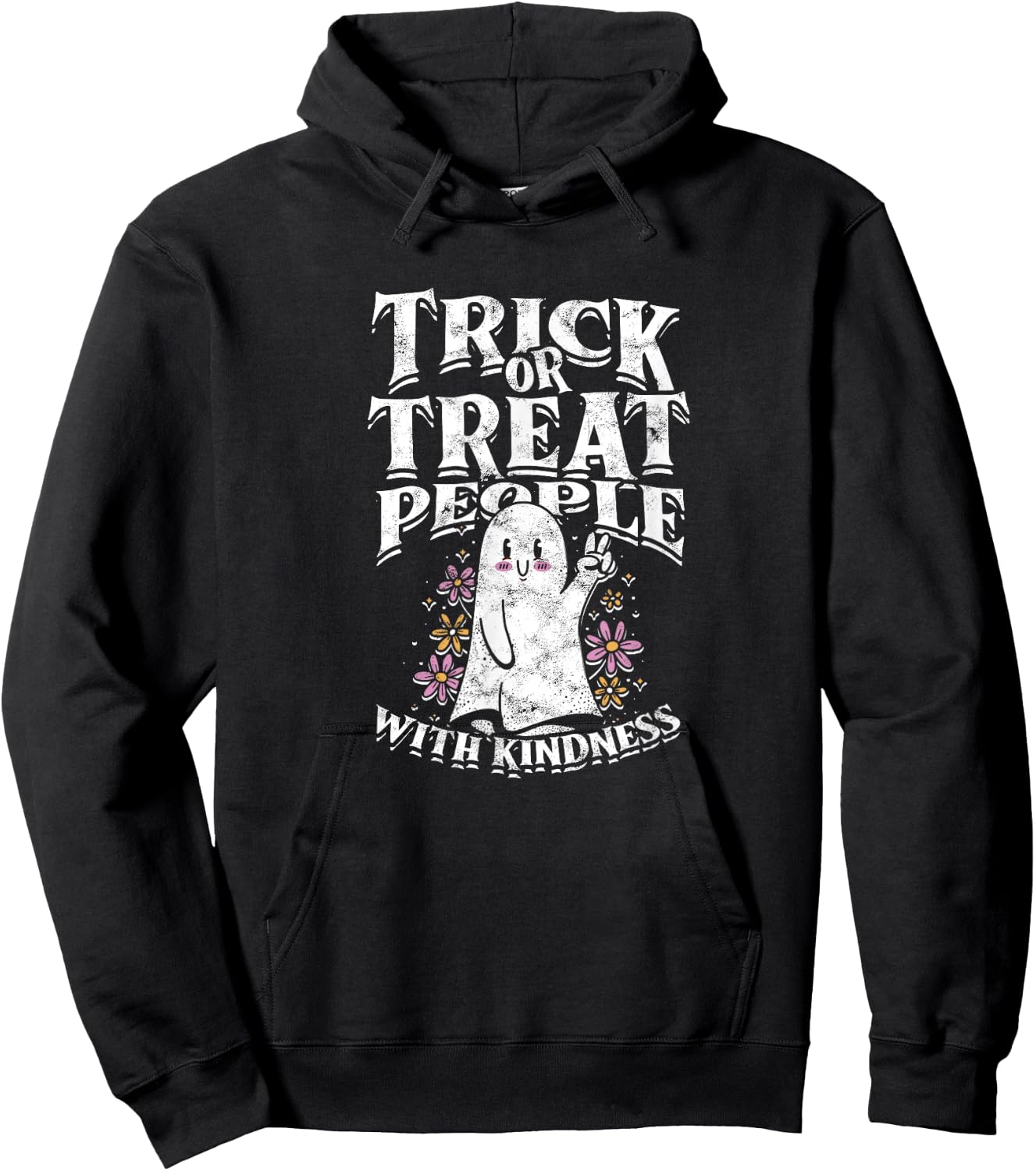 Trick or treat people with kindness - cute ghost halloween Hoodie - Hoodie | Black