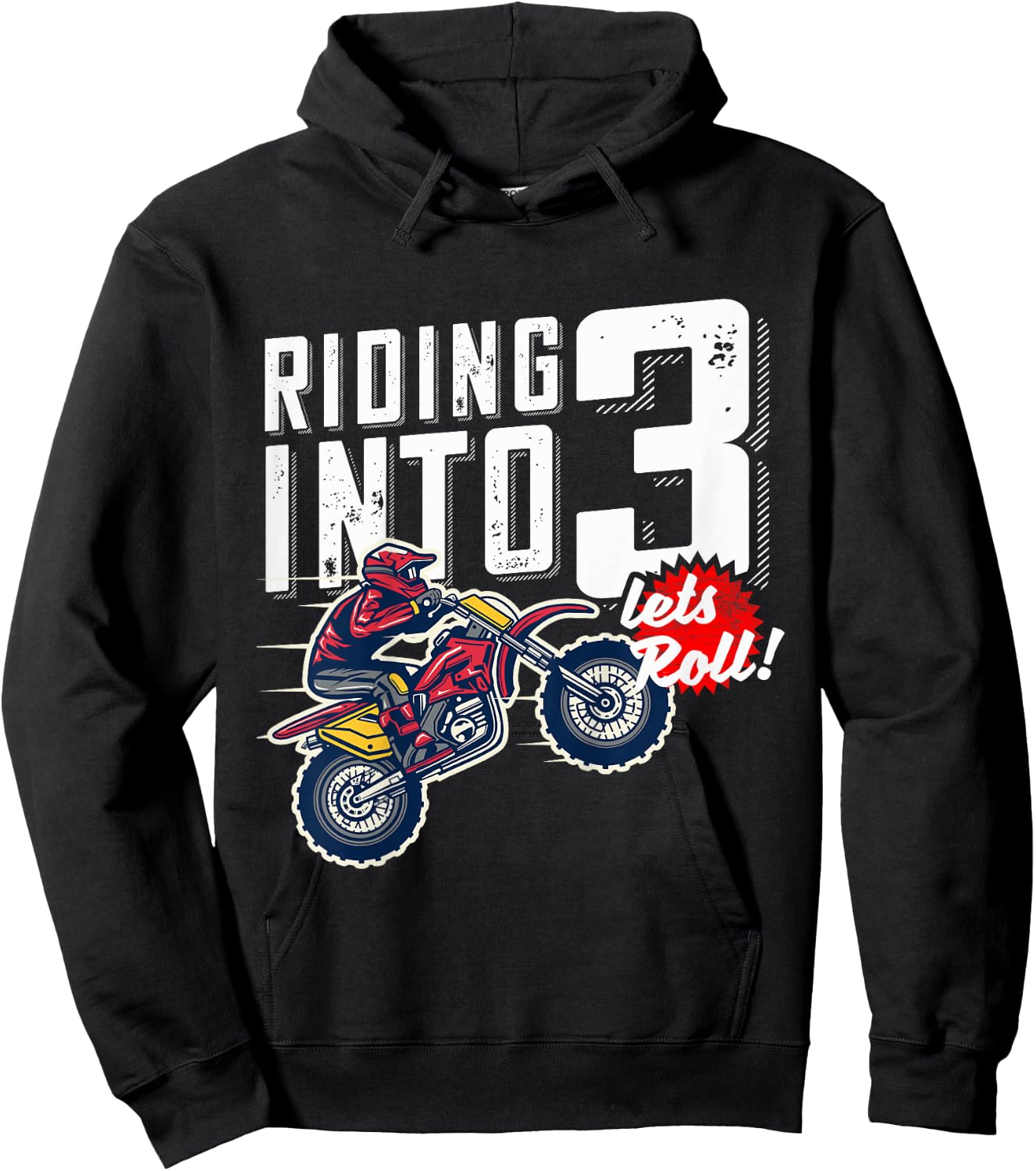 3rd Birthday Motor Cross, Dirt Bike, Birthday Riding Into 3 Hoodie - Hoodie | Black