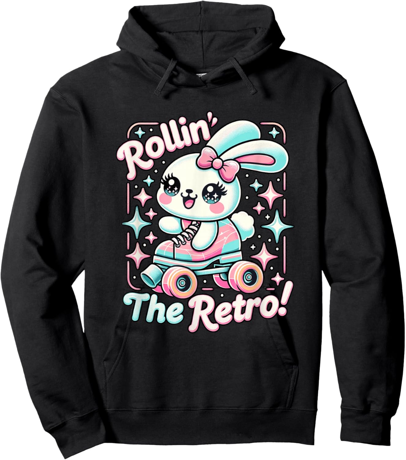 Rollin' The Retro Skater Bunny Rabbit Roller Skating Hoodie - Hoodie | Black
