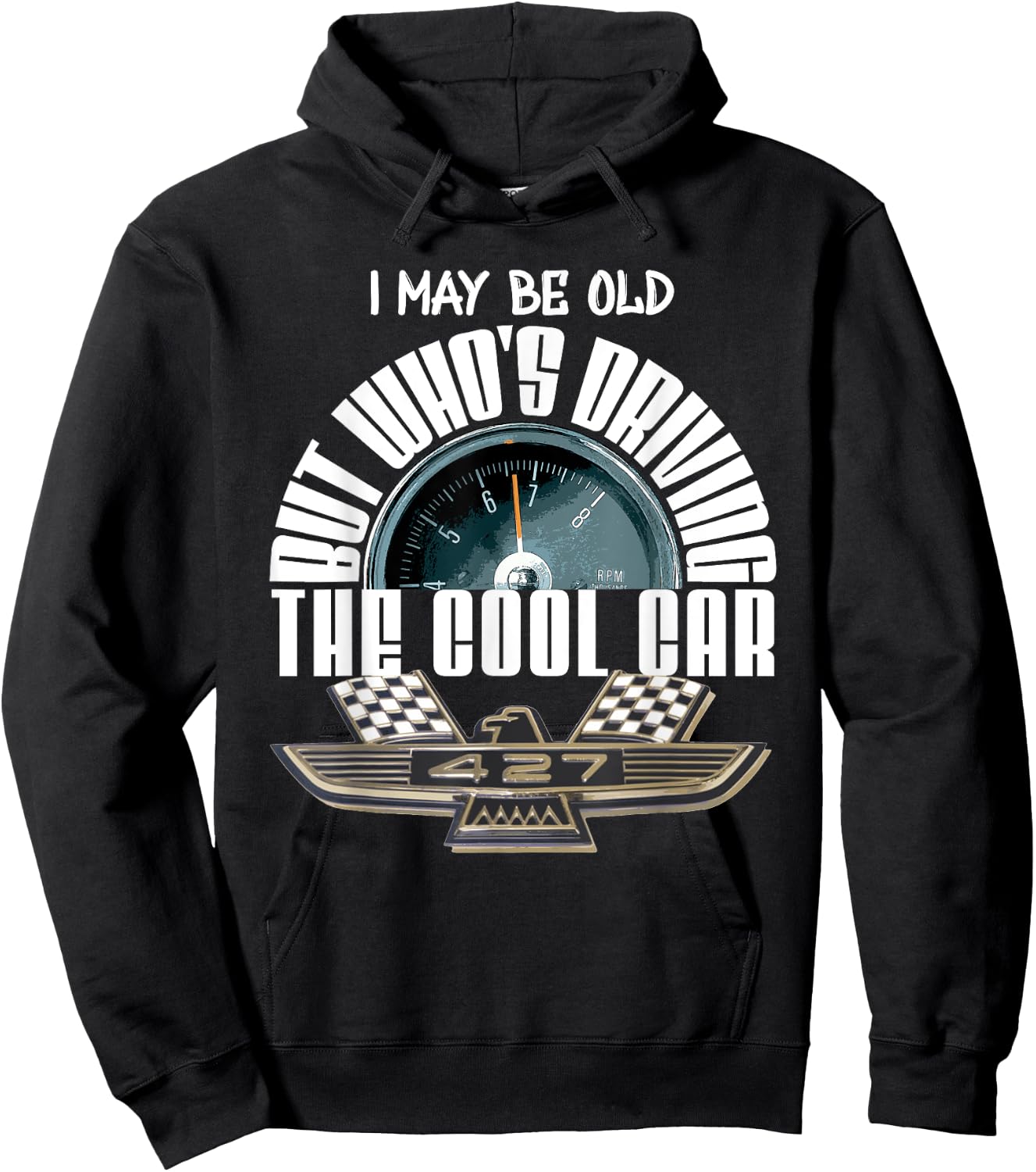 American Classic Tbird 427 Muscle Car Cool Tachometer Hoodie - Hoodie | Black