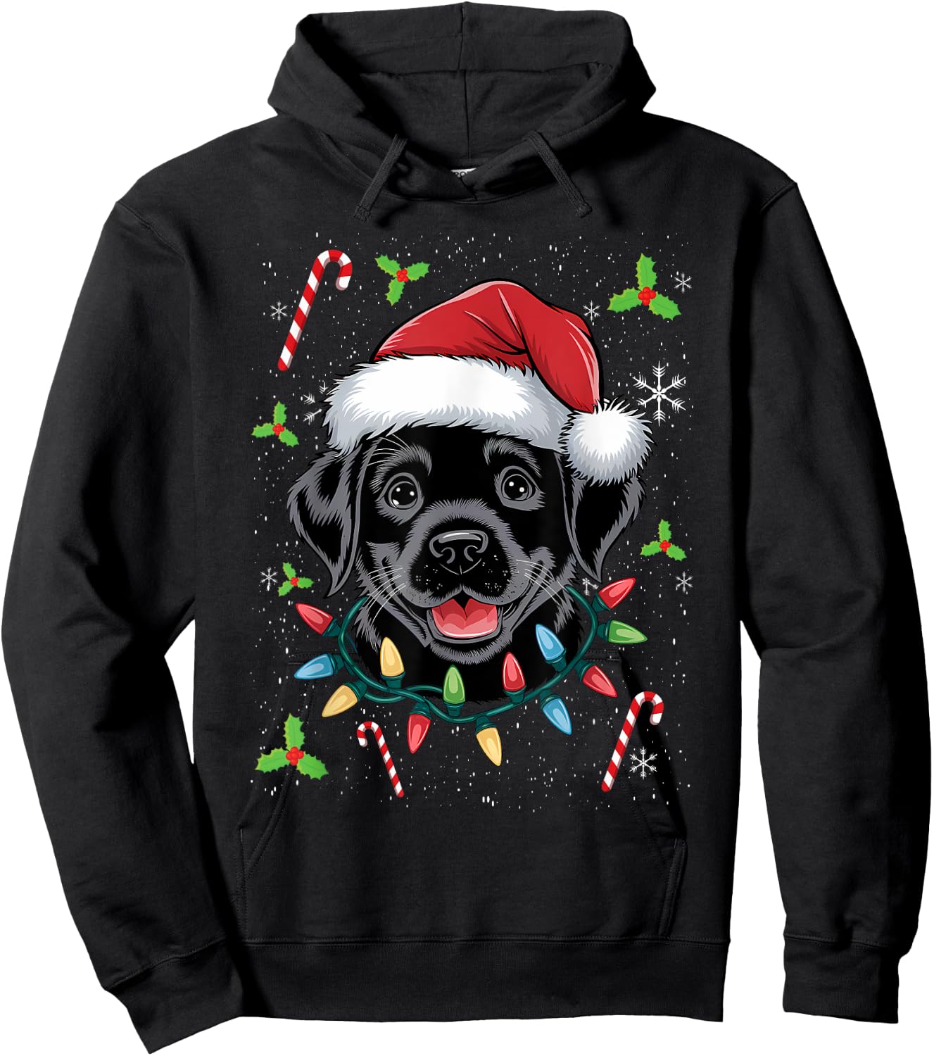 Black Lab Labrador Christmas Tree Light Pajama Dog Xmas Men Women Kids Hoodie - Hoodie | Black