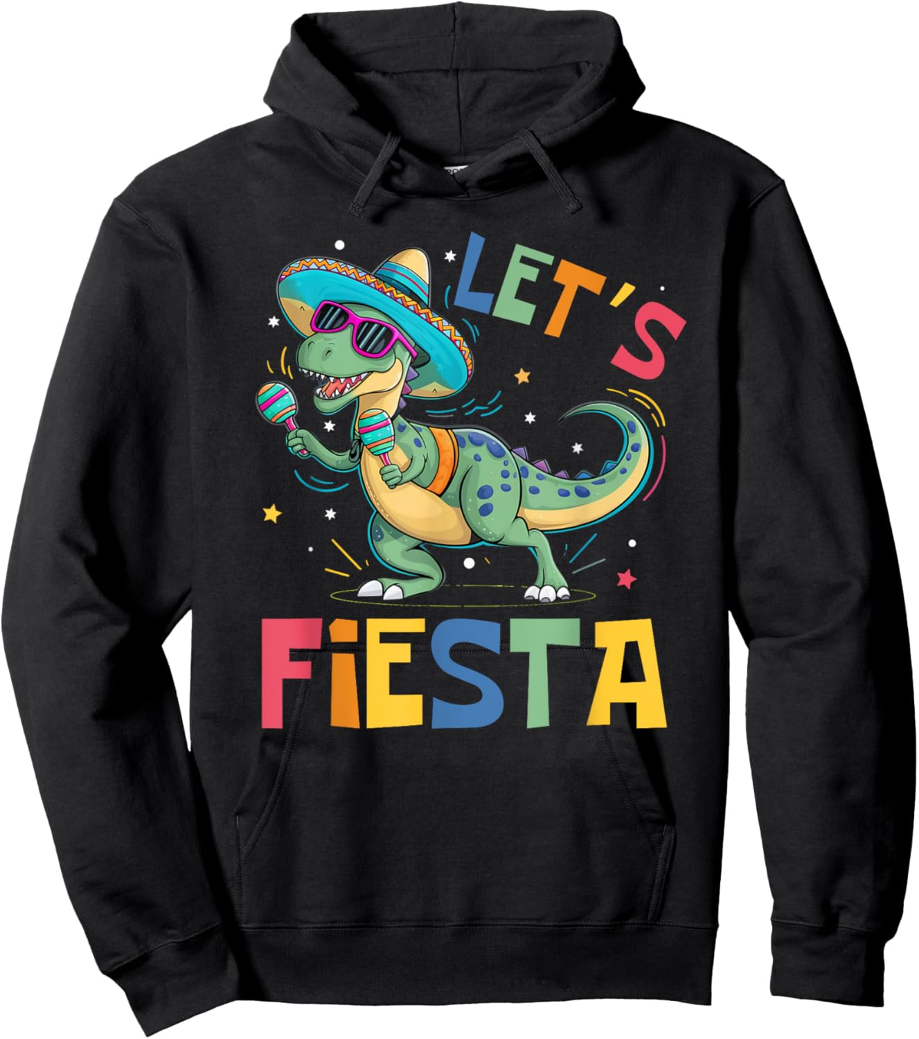 Let's Fiesta Trex Funny Cinco De Mayo Dinosaur Boy Girl Kids Hoodie - Hoodie | Black